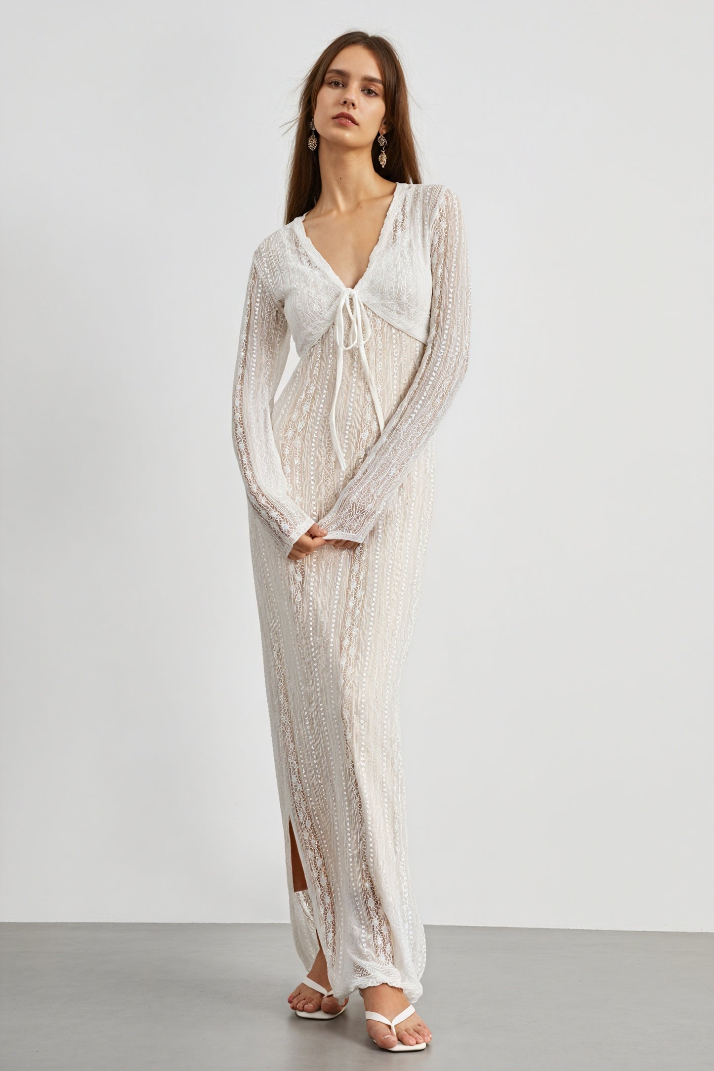 Sheer Maxi Dress with Striped Bolero