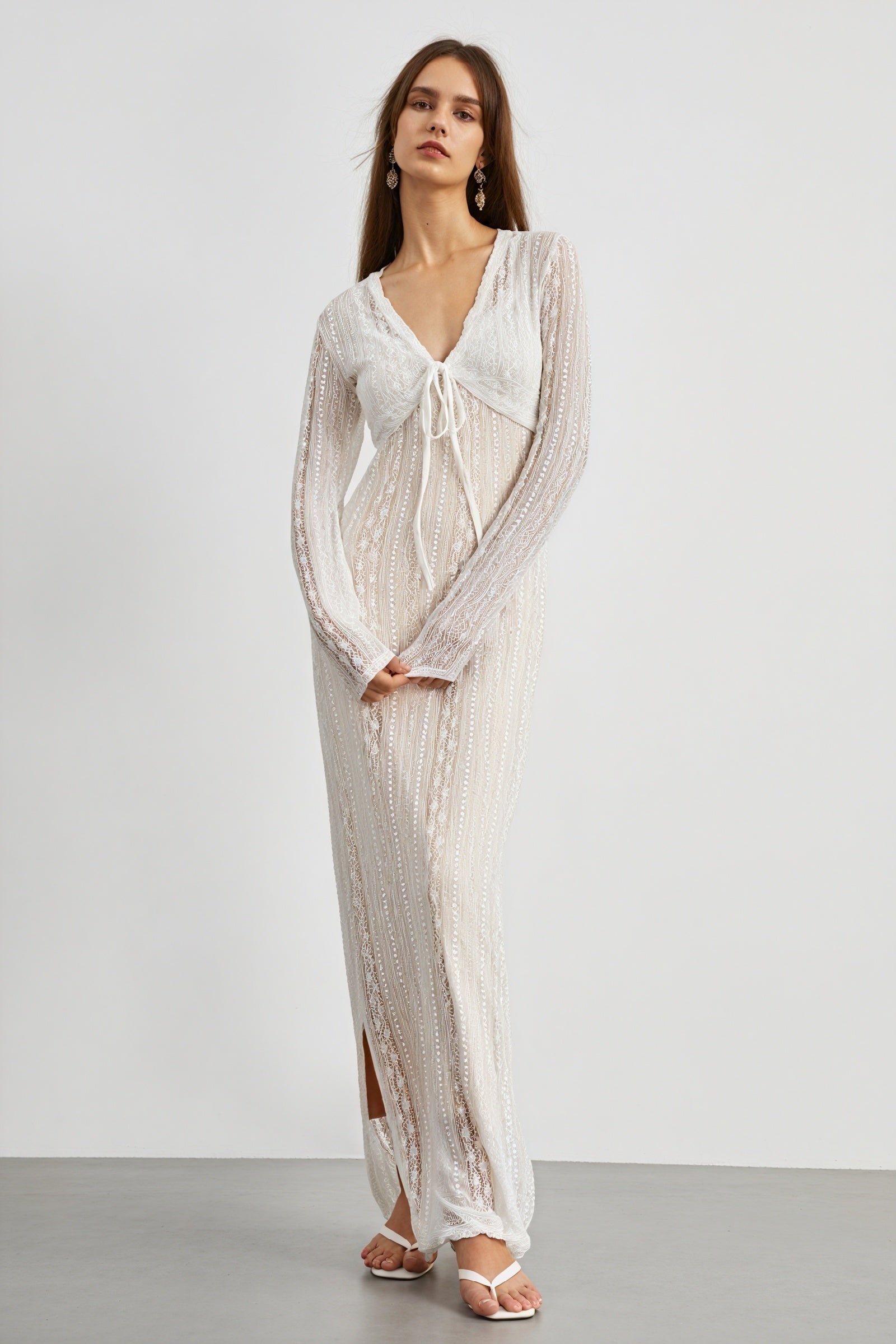 Sheer Maxi Dress with Striped Bolero