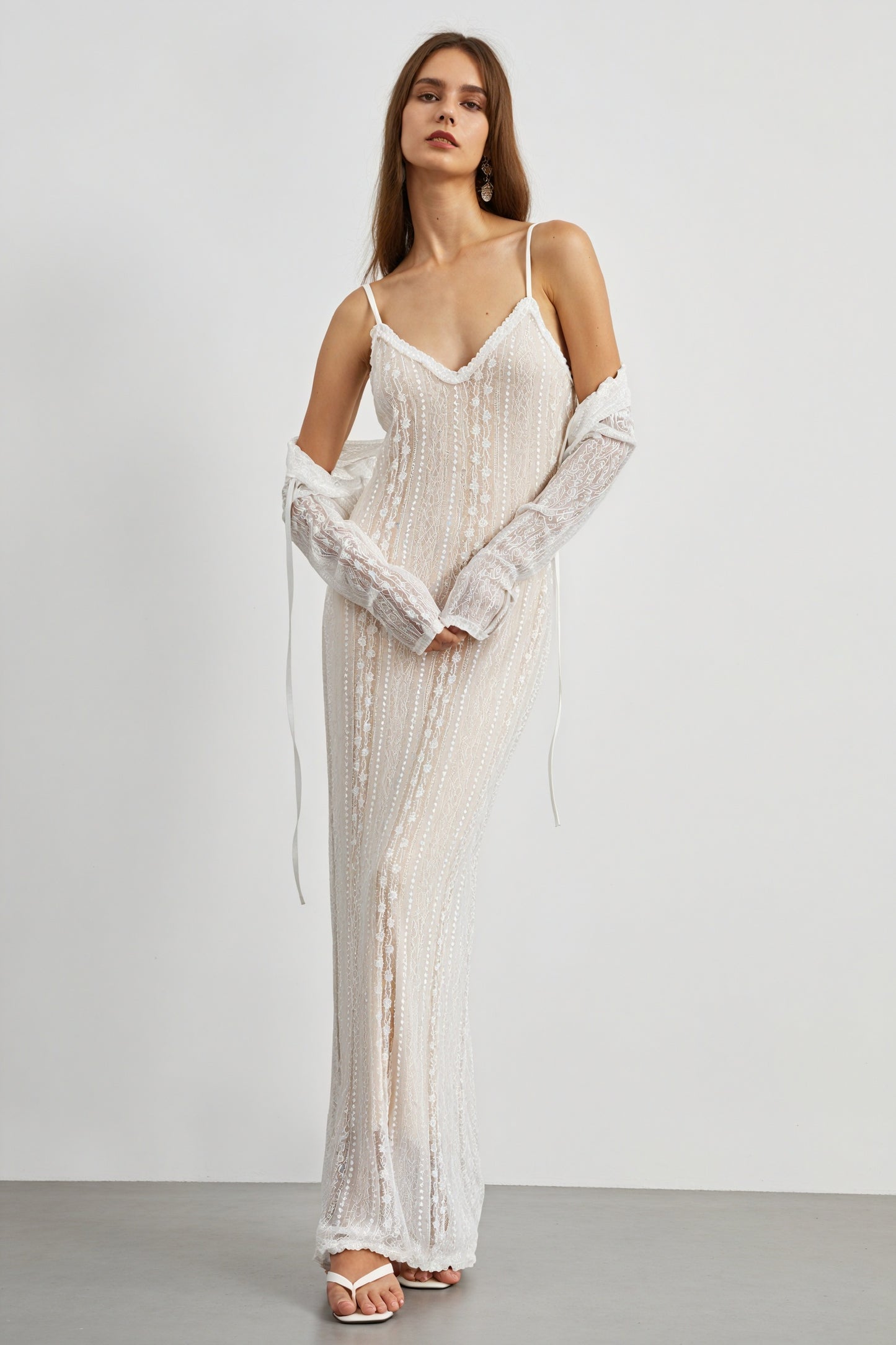 Sheer Maxi Dress with Striped Bolero