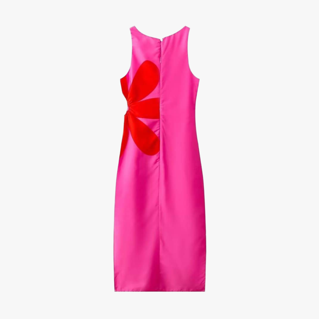 Floral Midi Dress - Fitted Silhouette, Side Slit