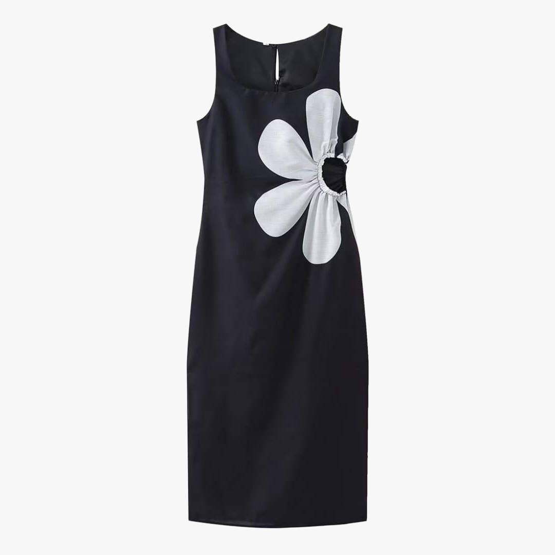 Floral Midi Dress - Fitted Silhouette, Side Slit