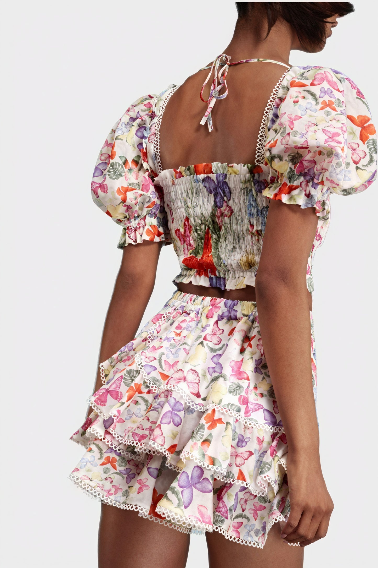 Floral Two-Piece Set - Smocked Bodice, Ruffle Skirt