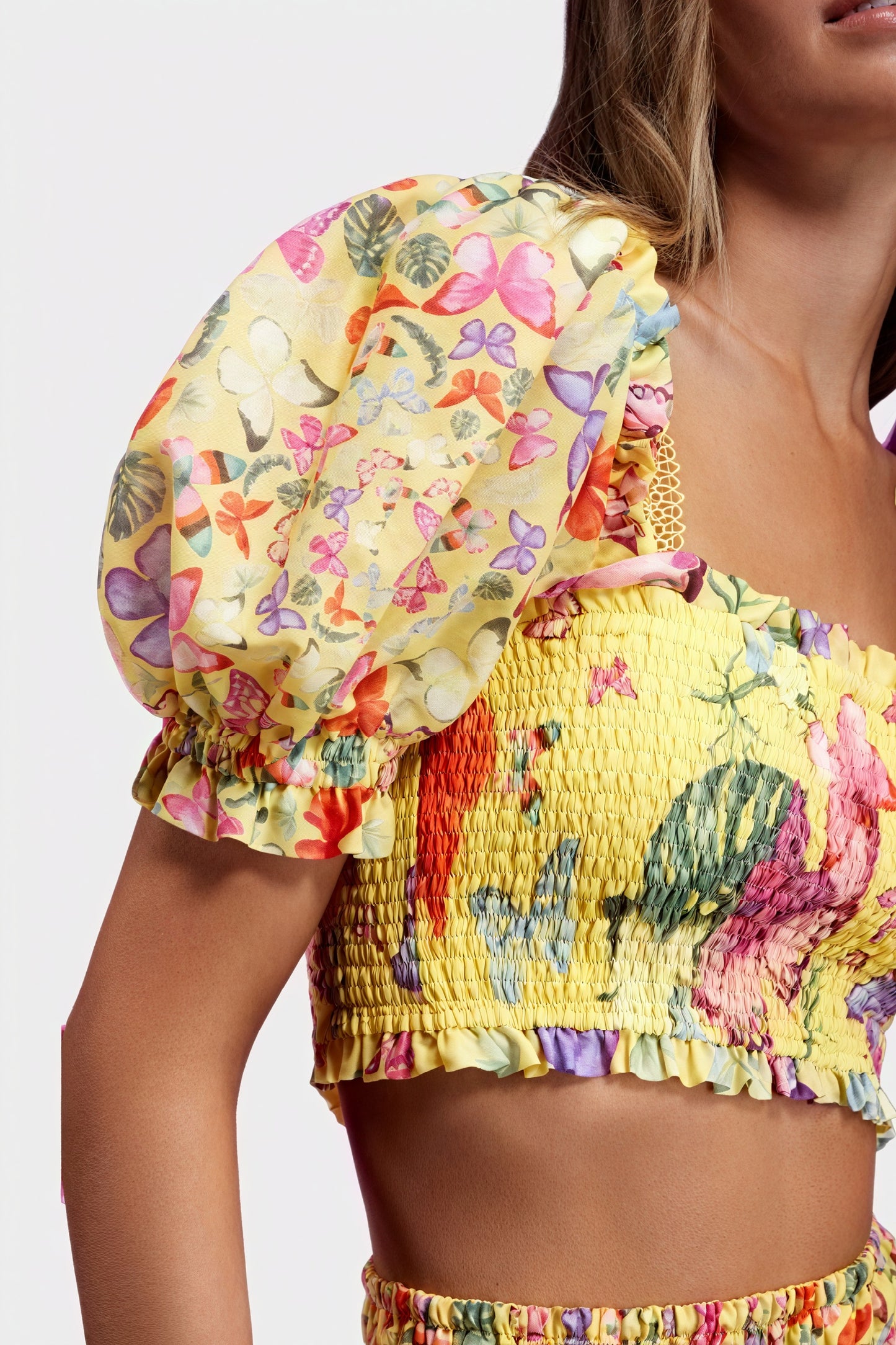 Floral Two-Piece Set - Smocked Bodice, Ruffle Skirt