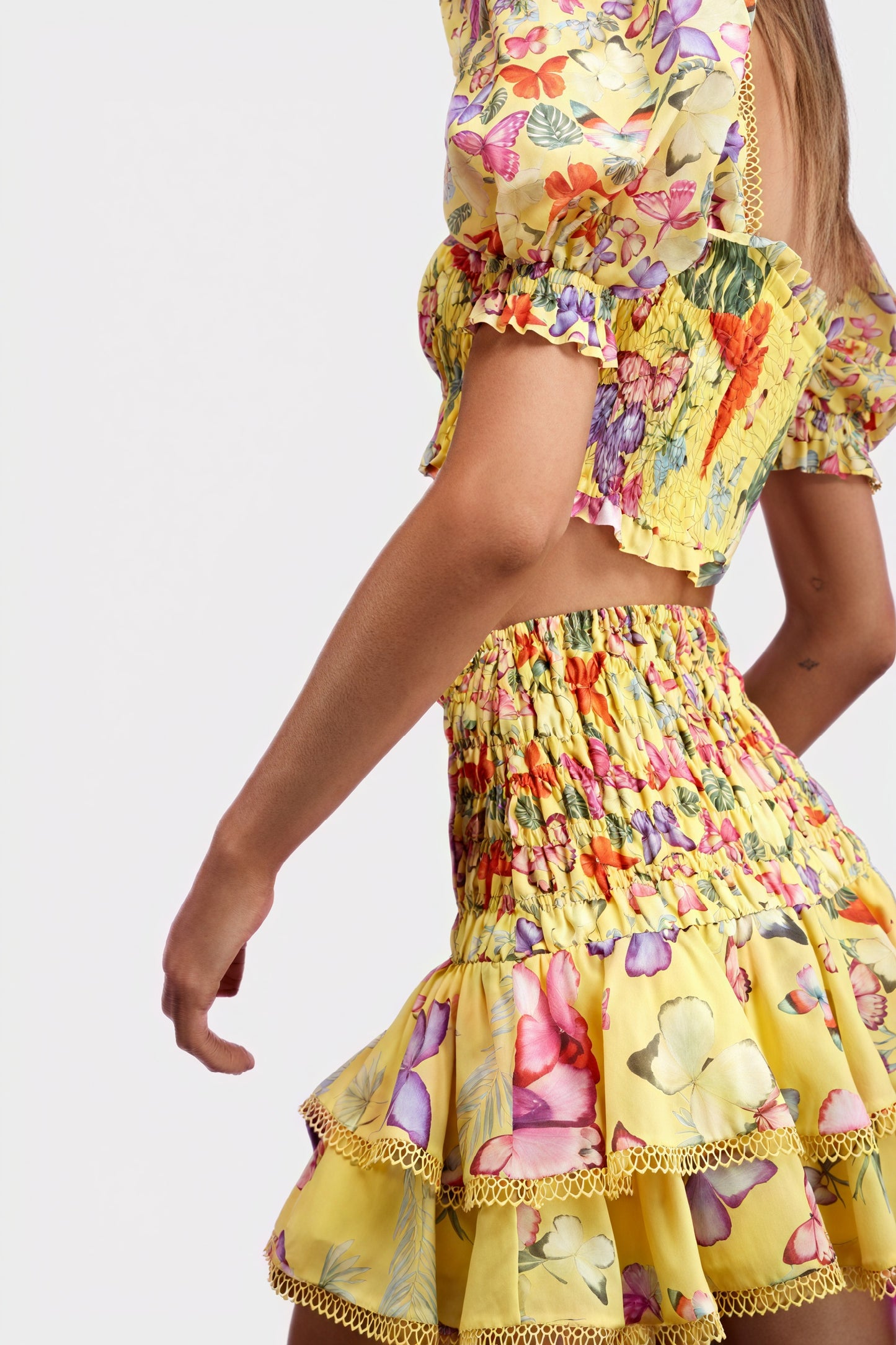 Floral Two-Piece Set - Smocked Bodice, Ruffle Skirt