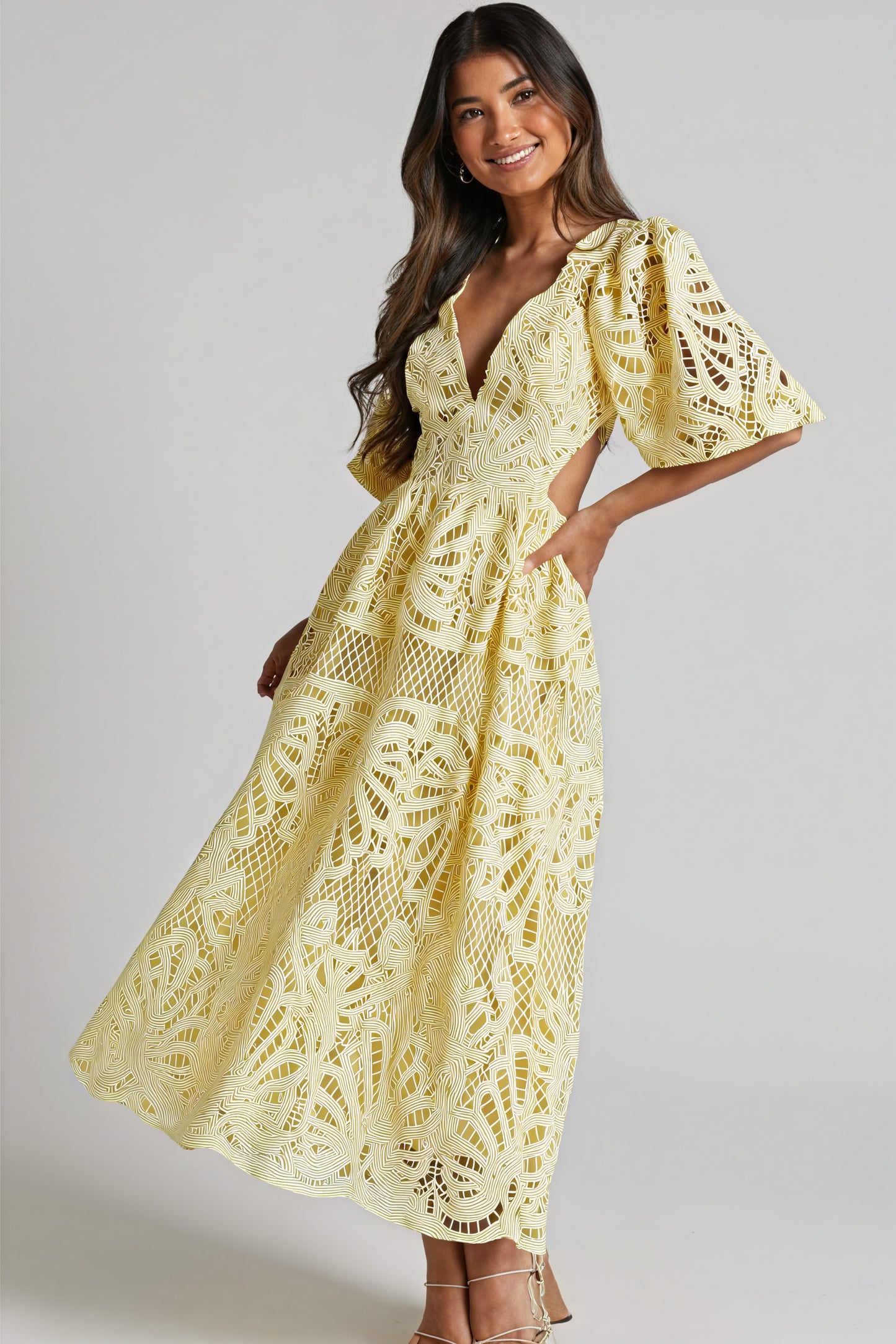 Cut-Out Midi Dress - Plunging Neckline