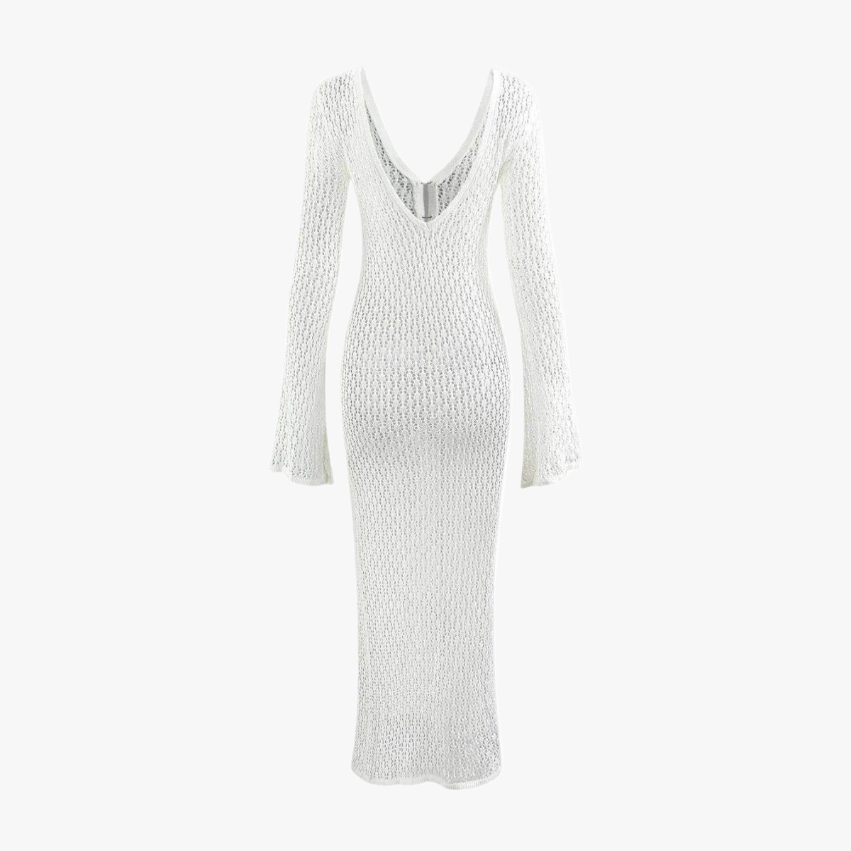 Open-Knit Maxi Dress with Flared Sleeves