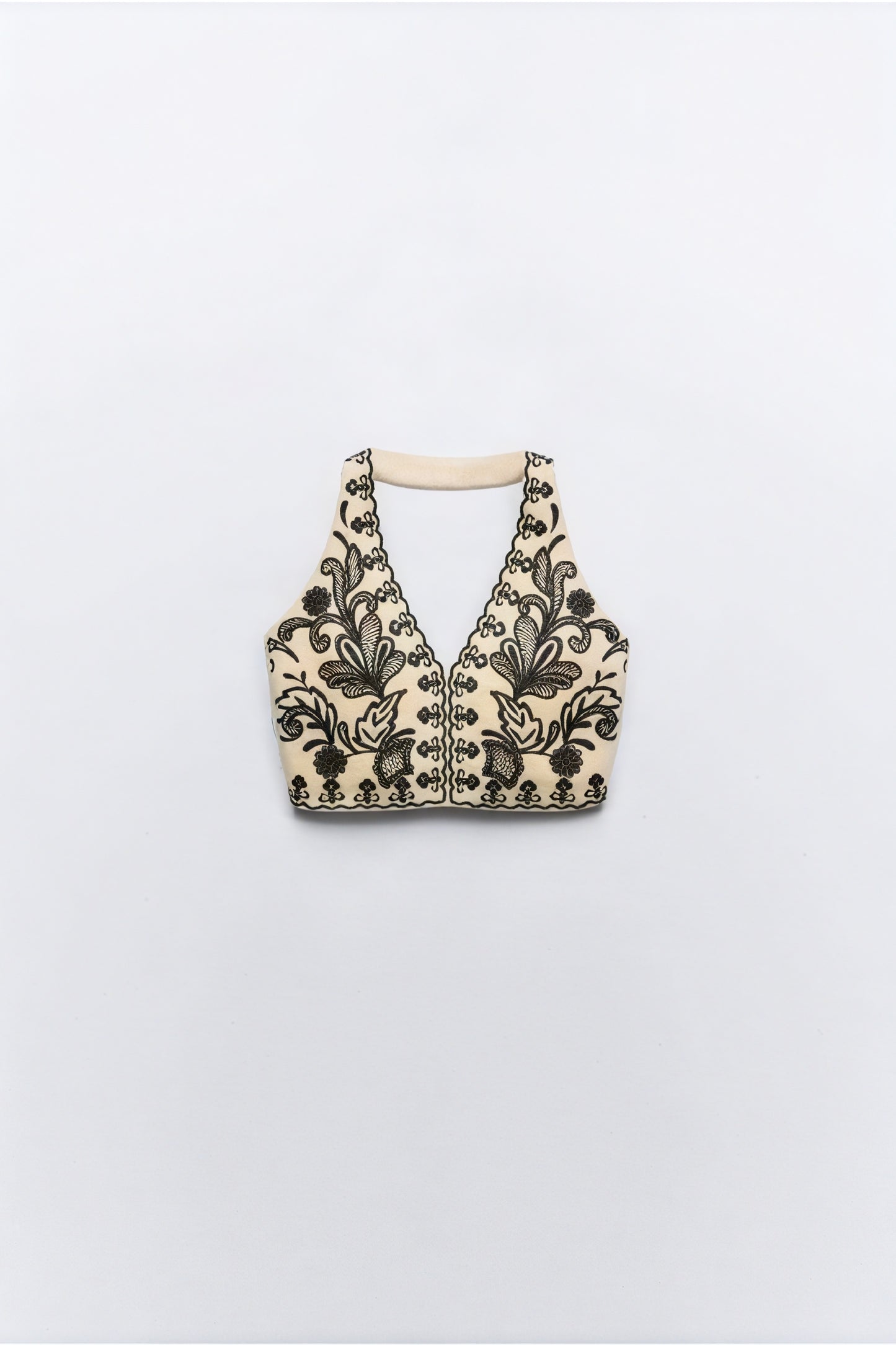 Floral Embroidered Halter Top and Skirt Set