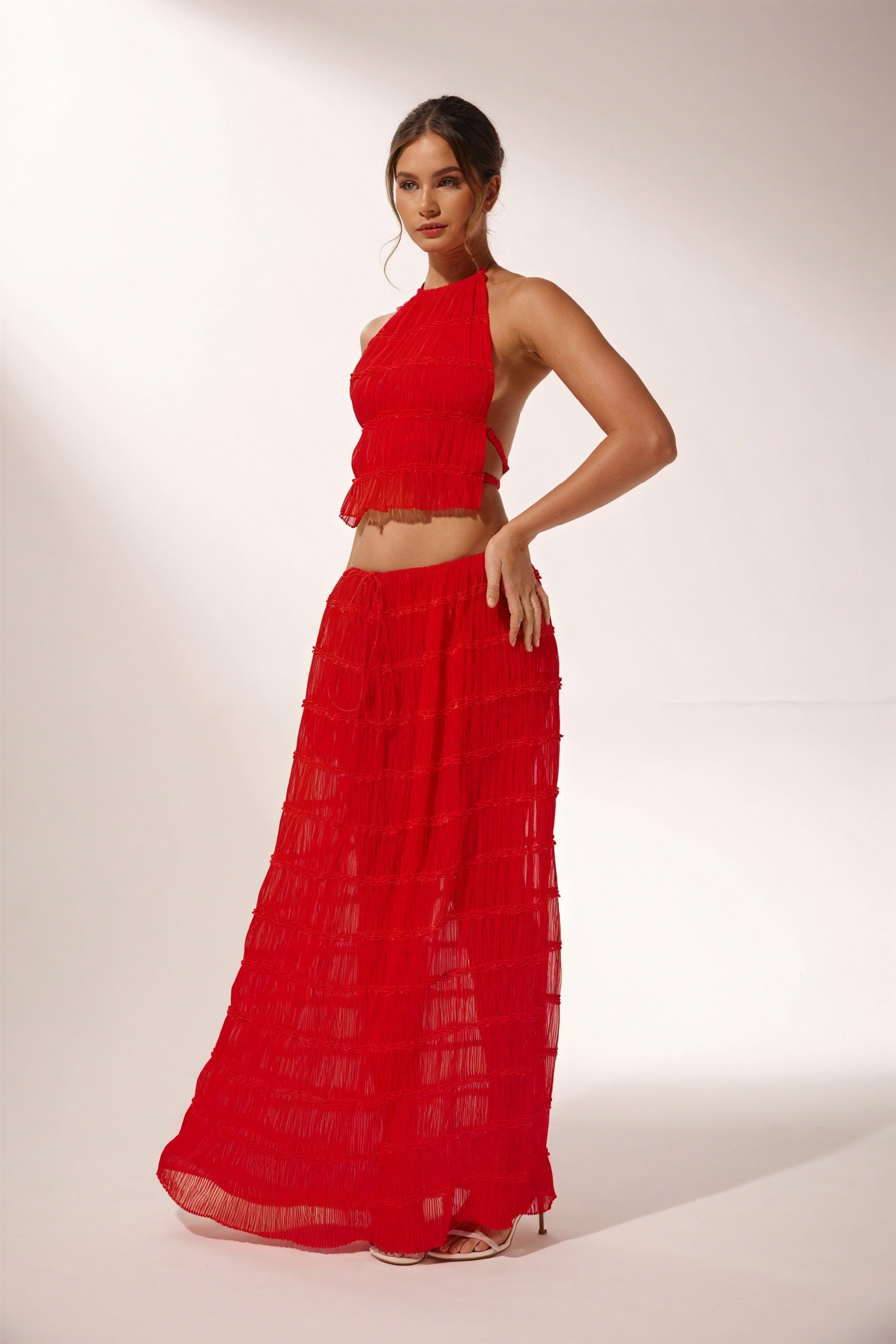 Halter Crop Top & Flowing Maxi Skirt Set