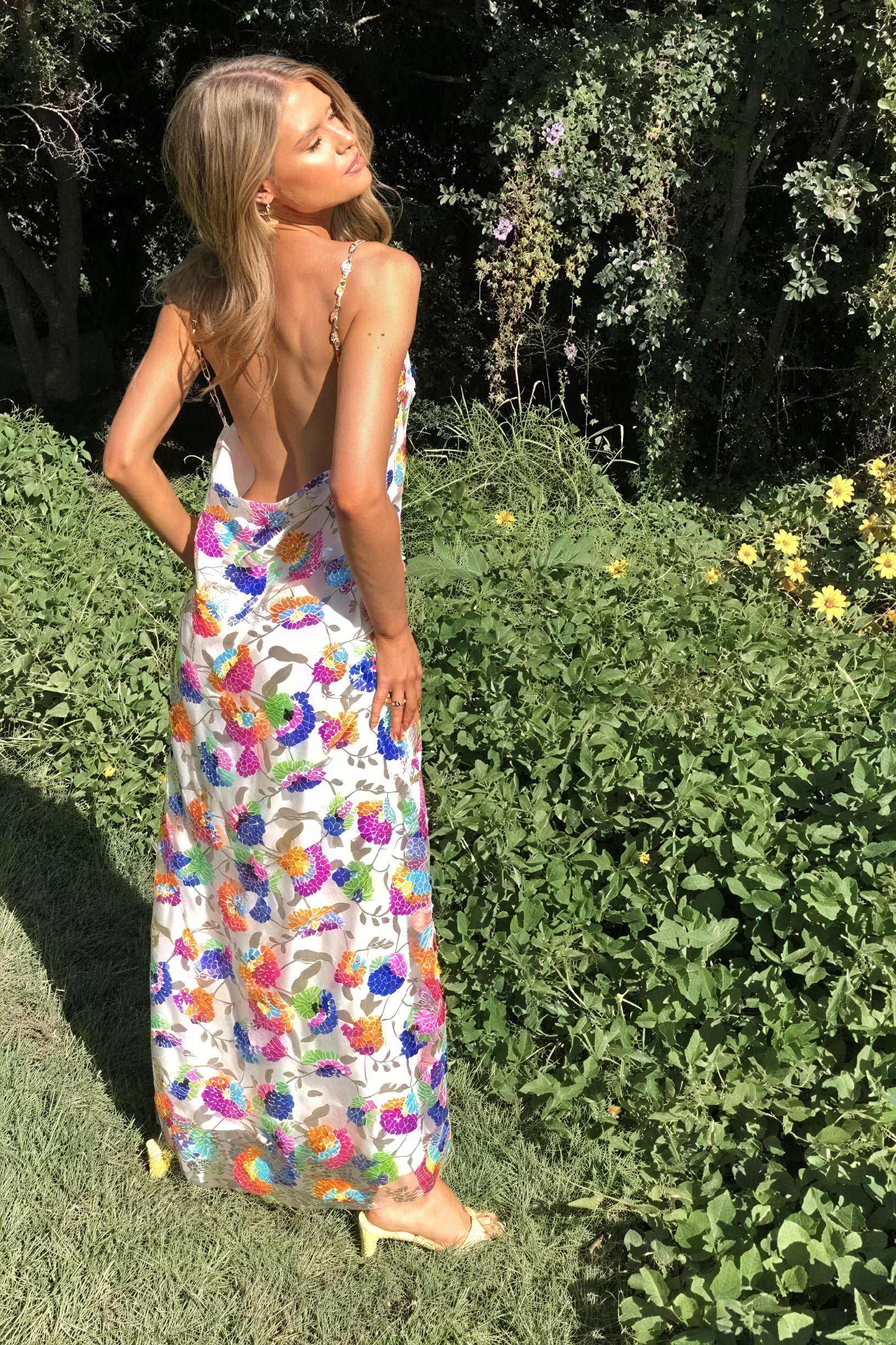 Floral Maxi Dress - Open Back & Chain Straps