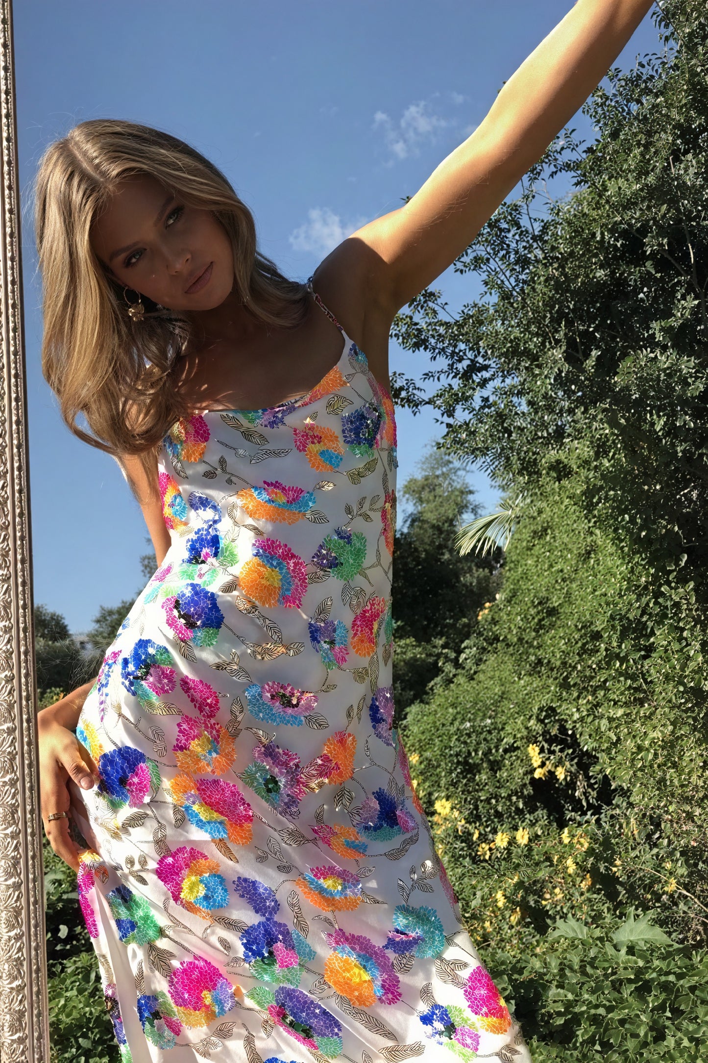 Floral Maxi Dress - Open Back & Chain Straps