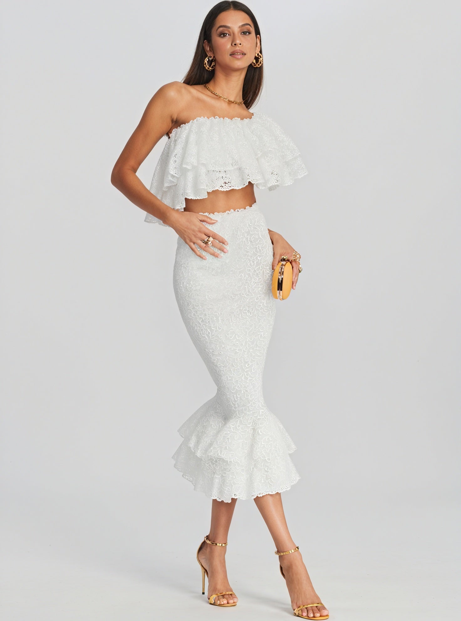 Ruffled Two-Piece Set - Embroidered Details
