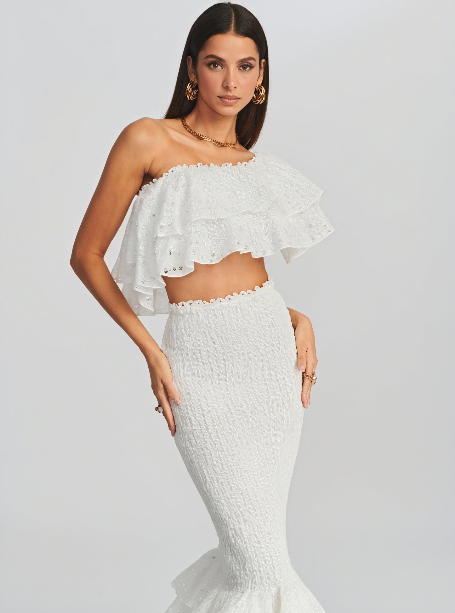 Ruffled Two-Piece Set - Embroidered Details