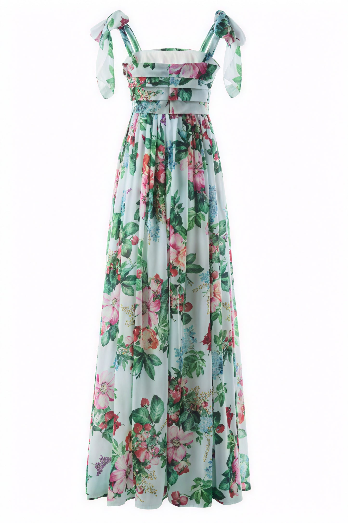 Floral Print Floor-Length Dress with Bow Detail