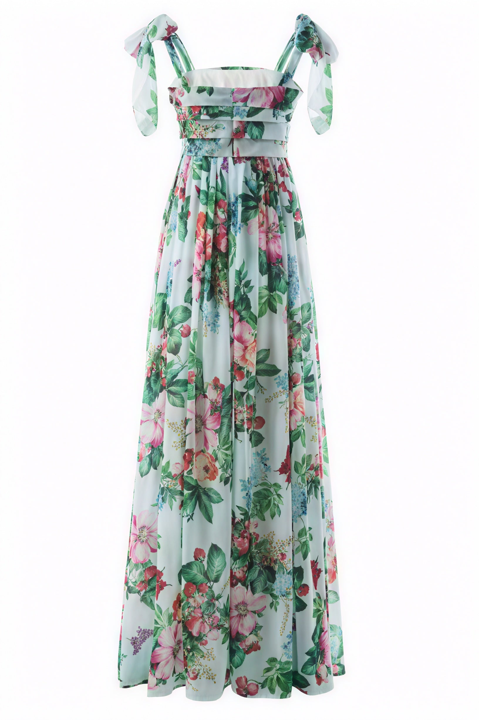 Floral Print Floor-Length Dress with Bow Detail