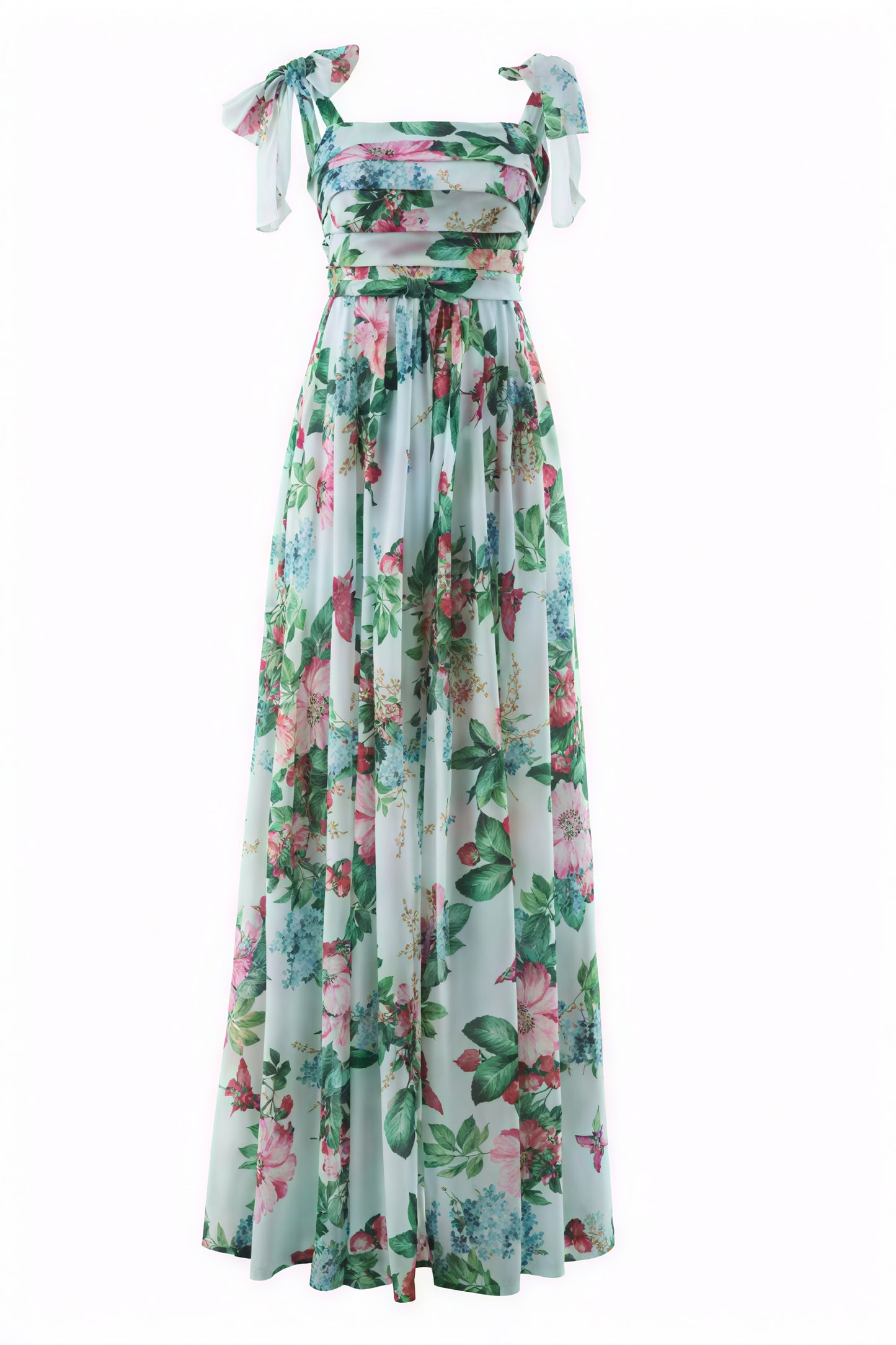 Floral Print Floor-Length Dress with Bow Detail