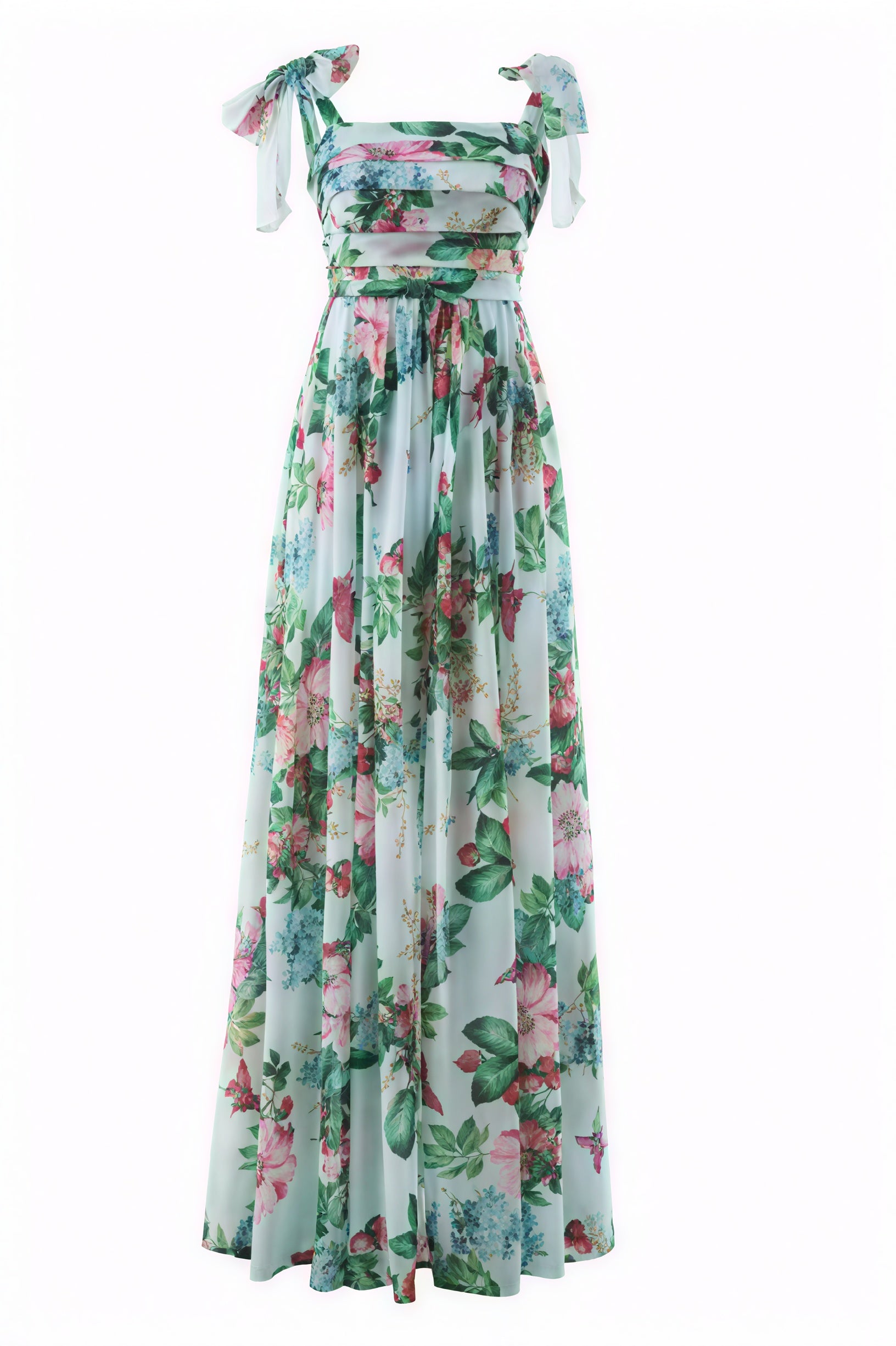 Floral Print Floor-Length Dress with Bow Detail