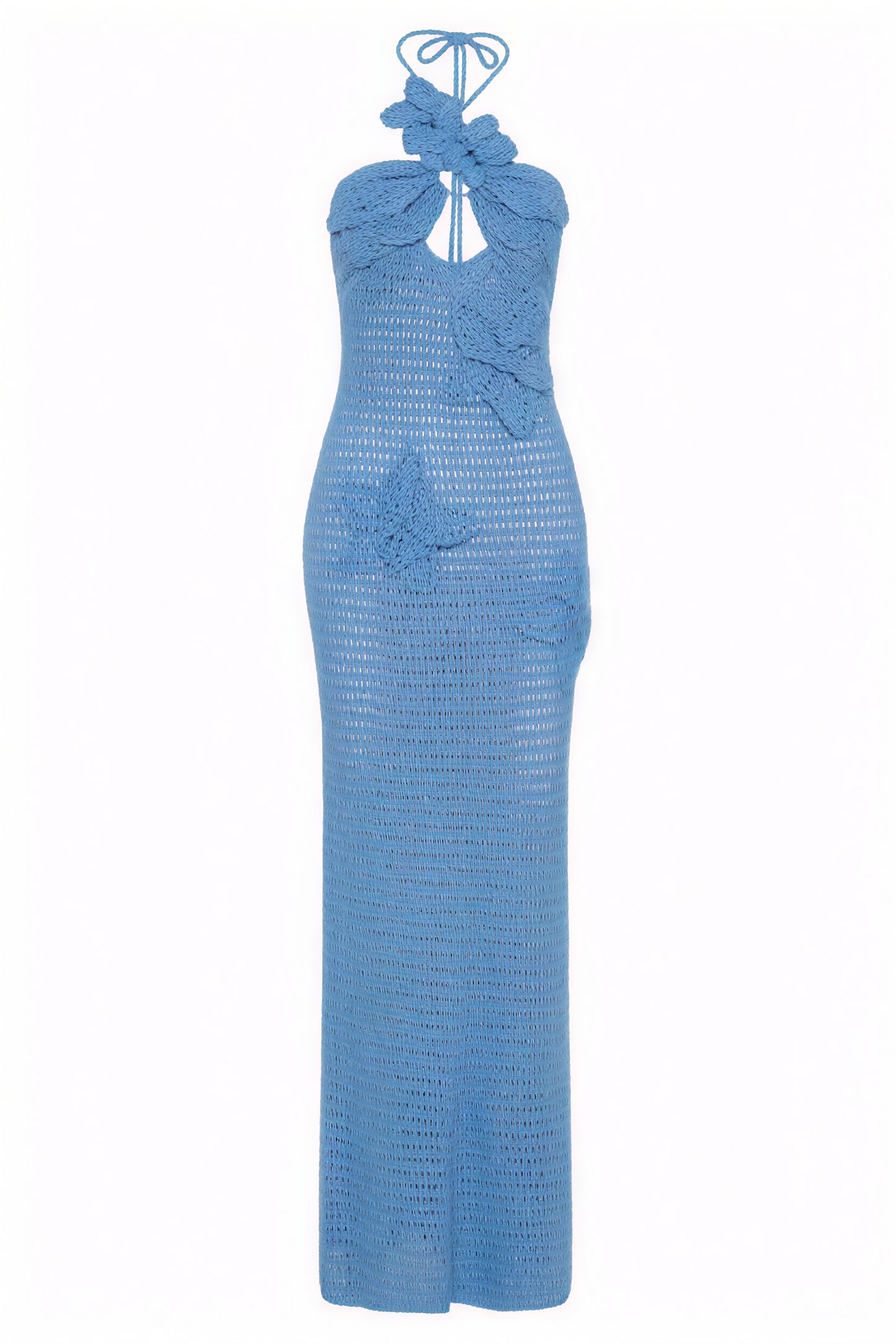 Floral Appliqué Halter Floor-Length Gown