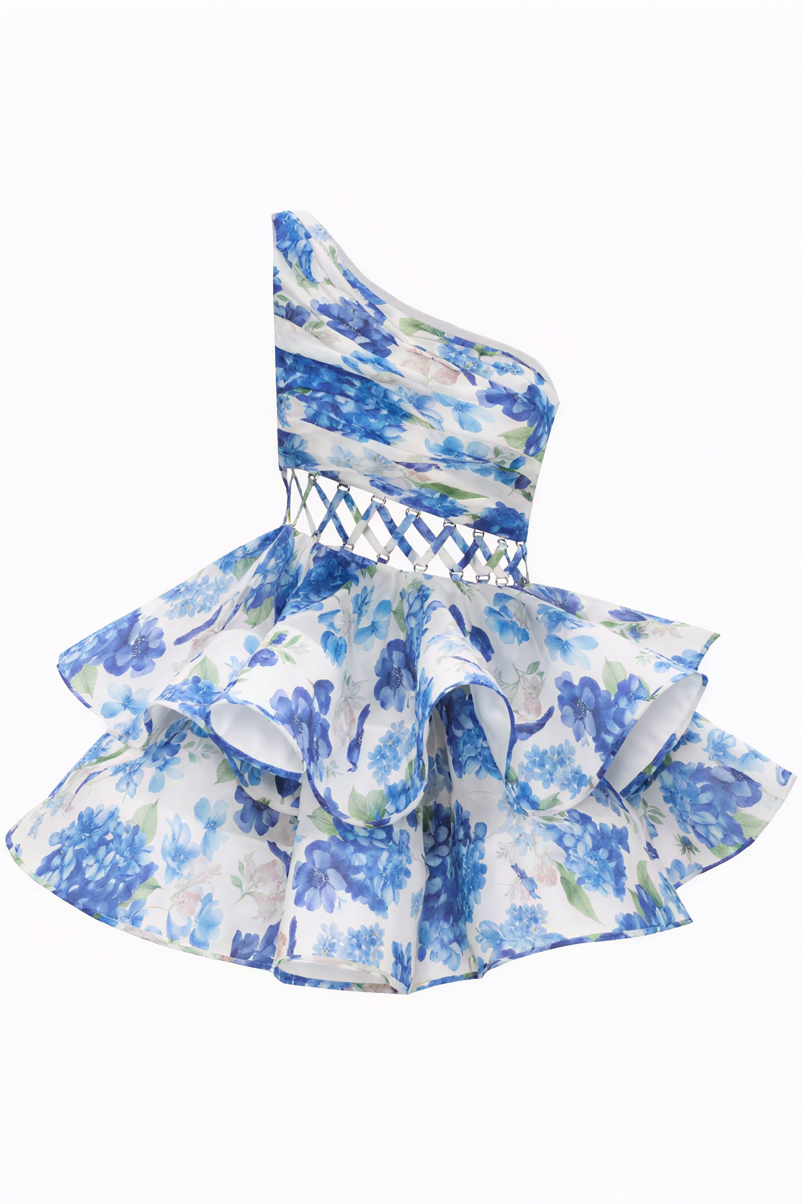 Floral One-Shoulder Mini Dress - Ruffle Skirt