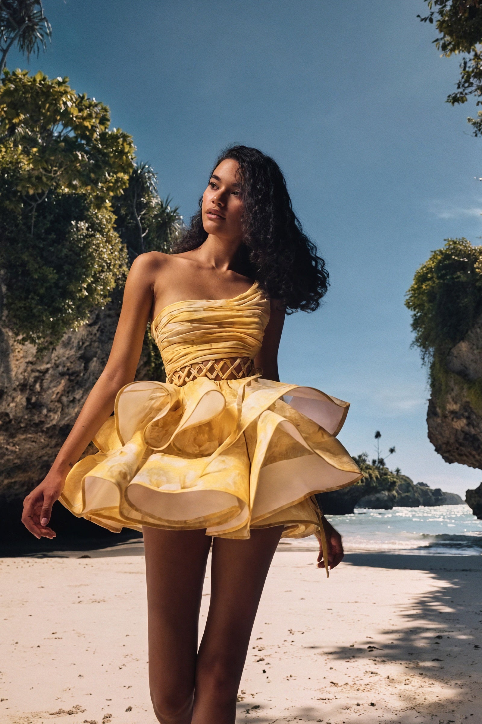 Floral One-Shoulder Mini Dress - Ruffle Skirt