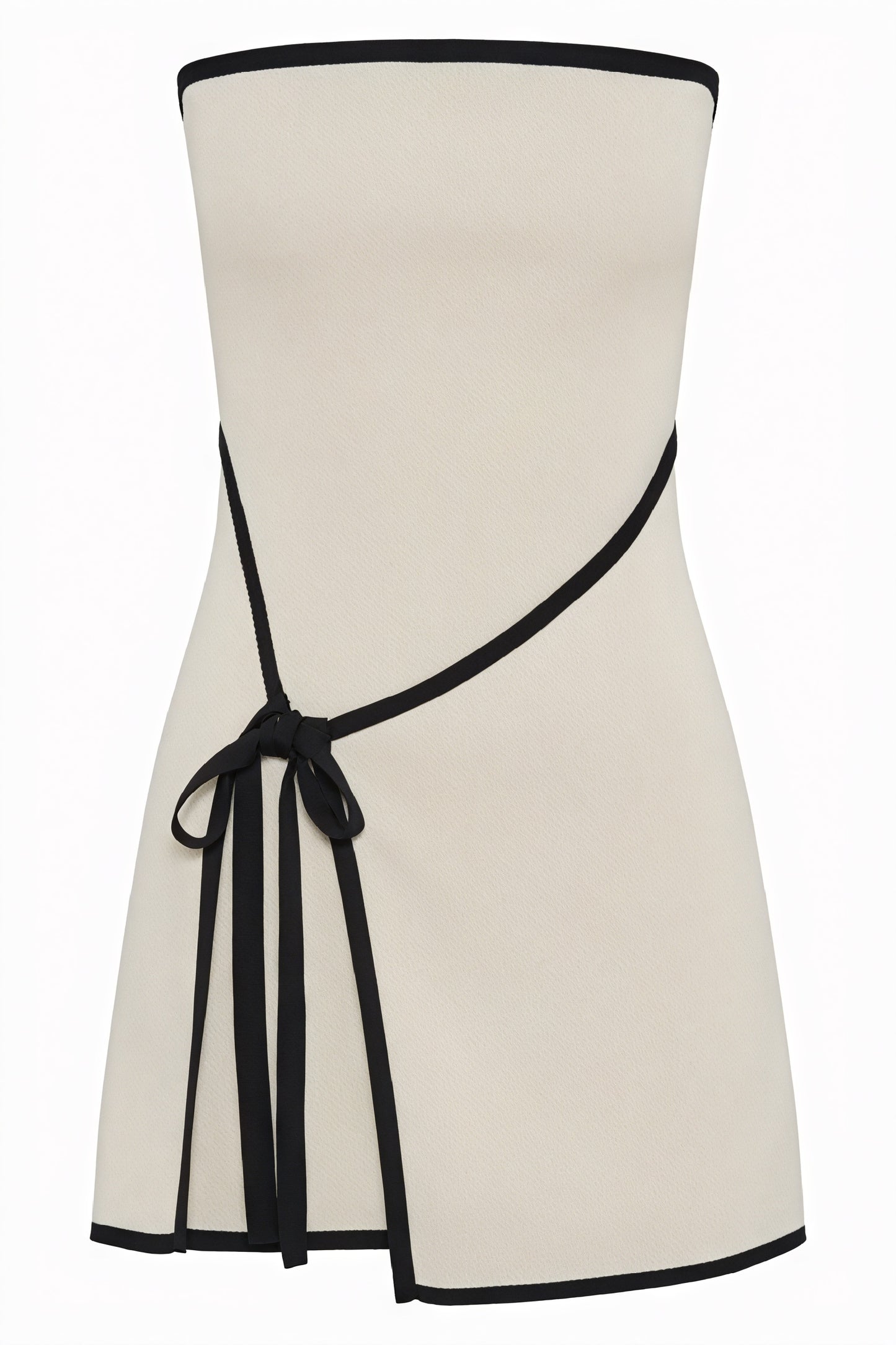Ribbed Strapless Mini Dress with Waist Tie