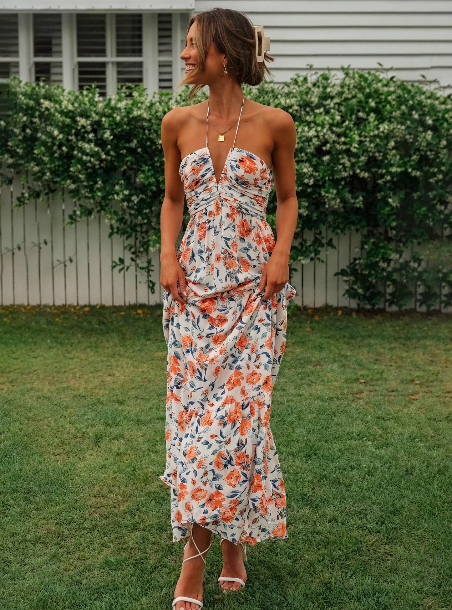 Floral Halter Maxi Dress - Tiered Skirt