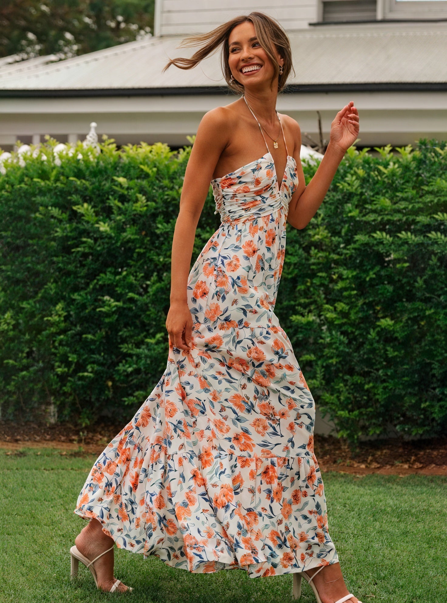 Floral Halter Maxi Dress - Tiered Skirt