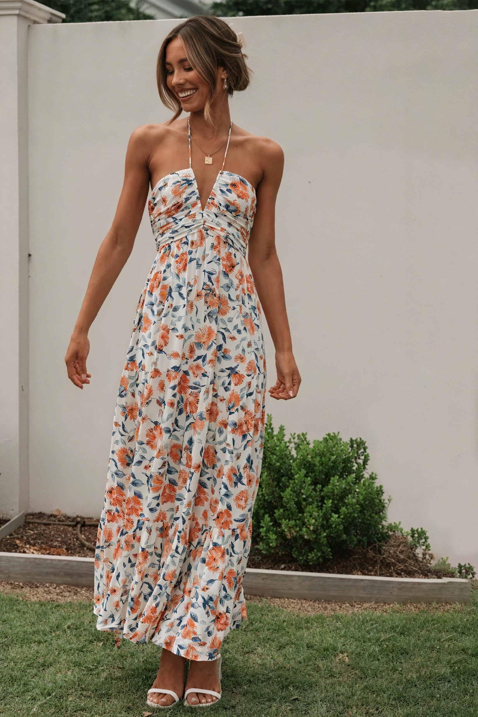 Floral Halter Maxi Dress - Tiered Skirt