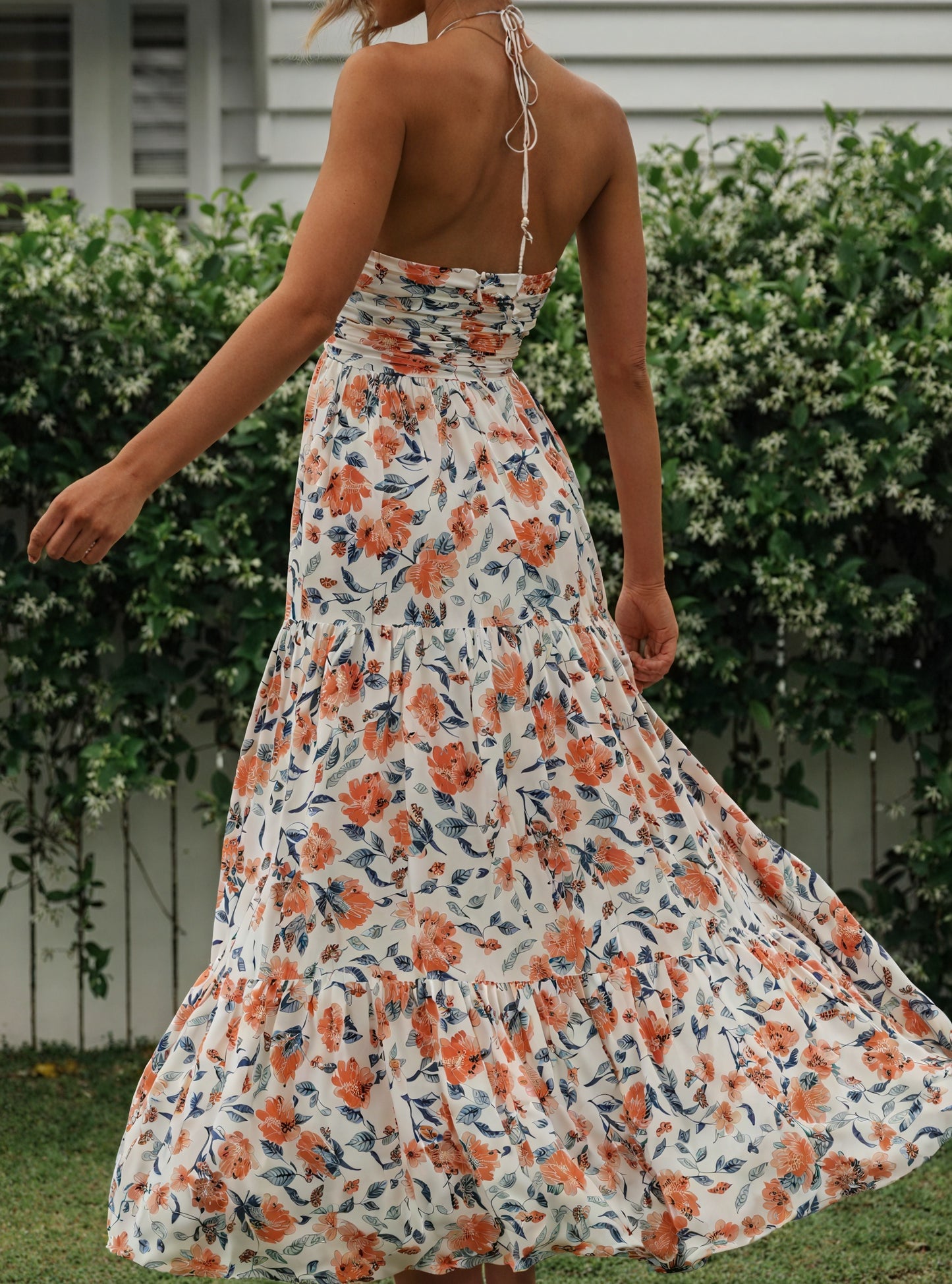 Floral Halter Maxi Dress - Tiered Skirt