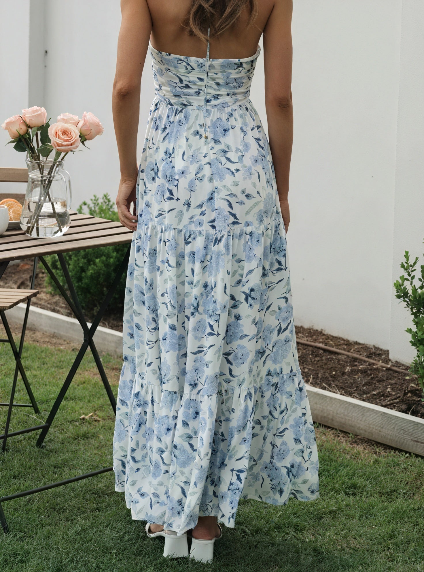 Floral Halter Maxi Dress - Tiered Skirt
