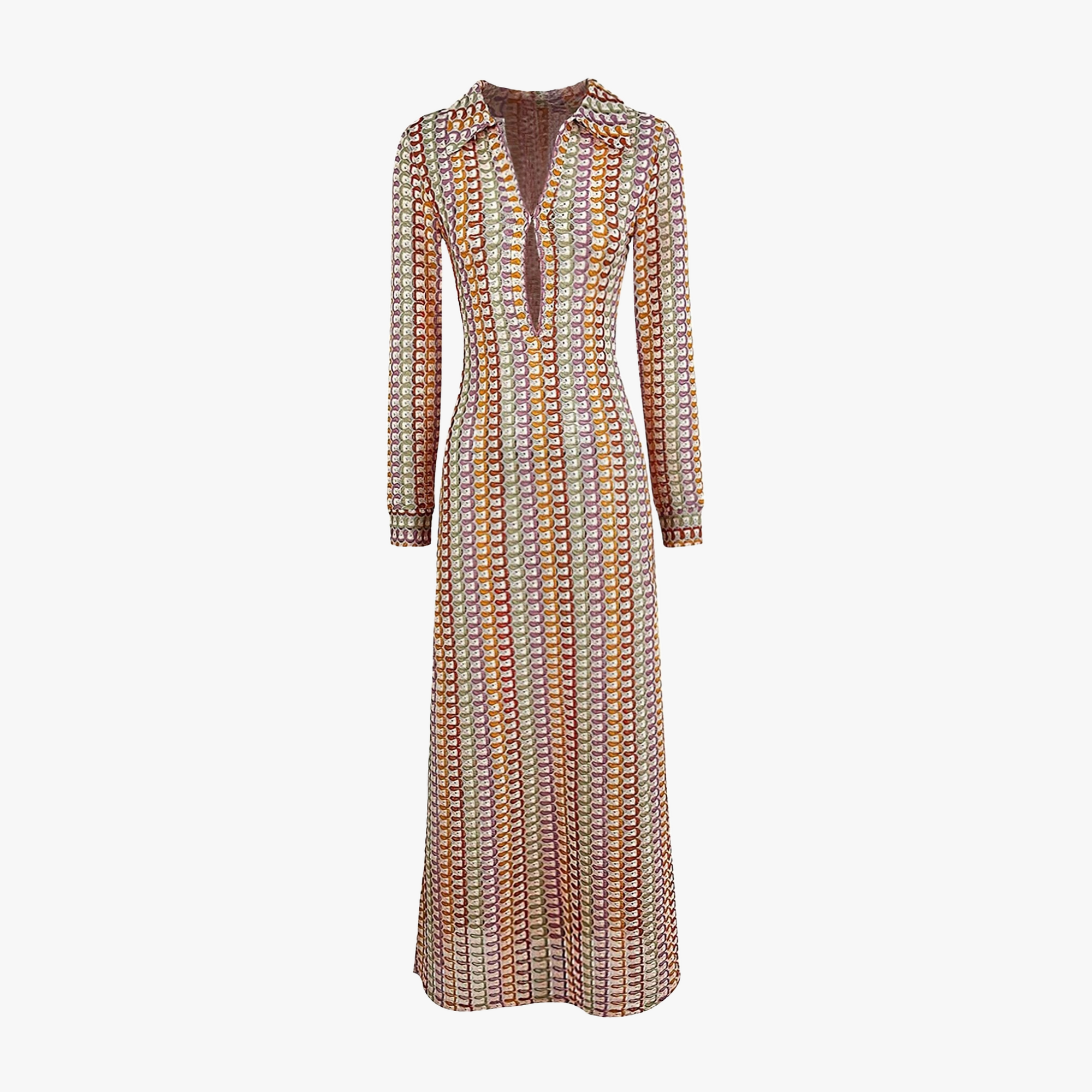 Geometric Maxi Dress - Long Sleeve V-Neck