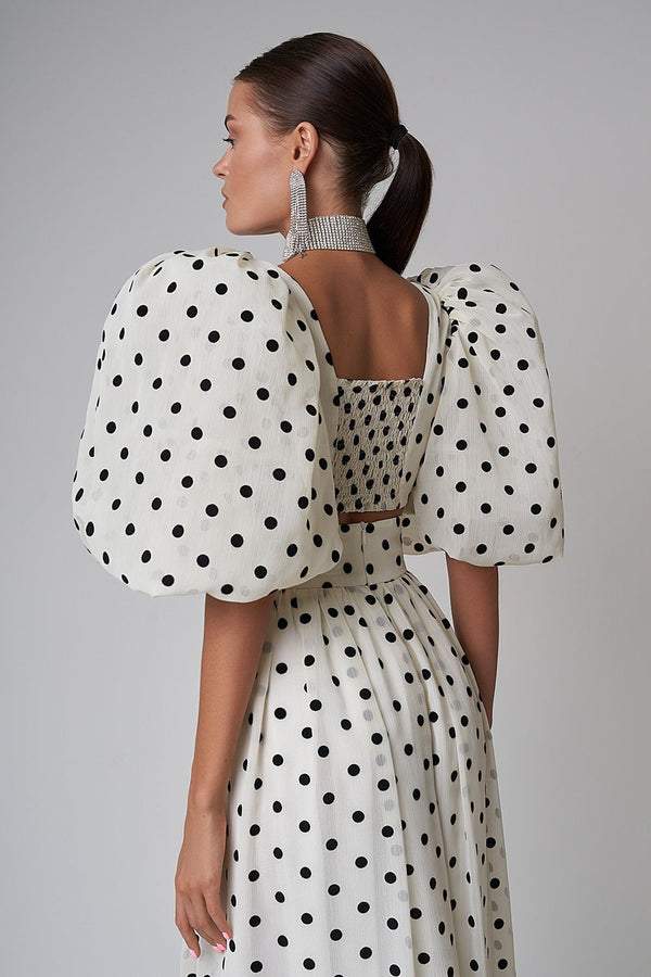Polka Dot Two-Piece Dress with High Slit