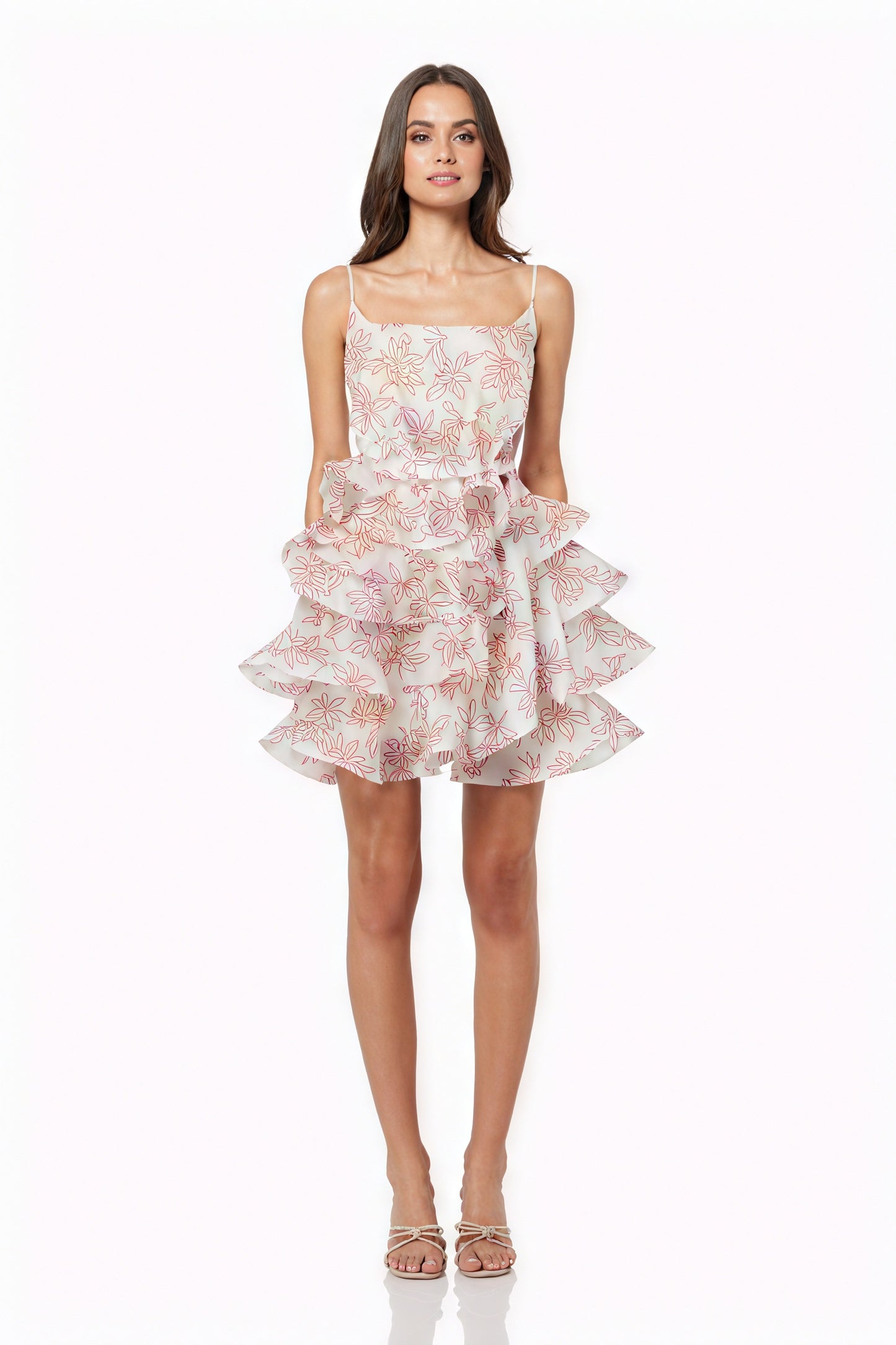 Floral Ruffle Dress - Spaghetti Strap