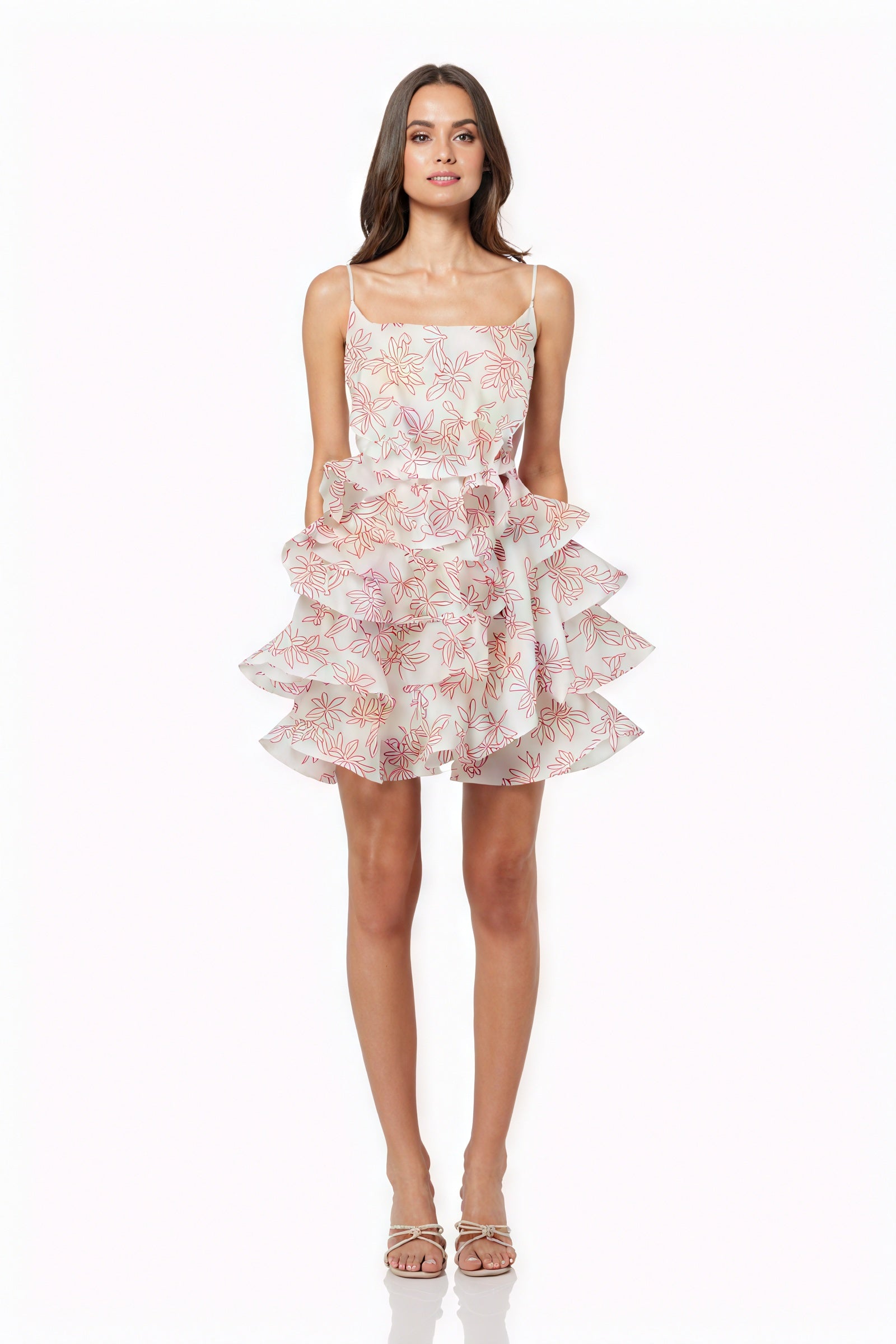 Floral Ruffle Dress - Spaghetti Strap