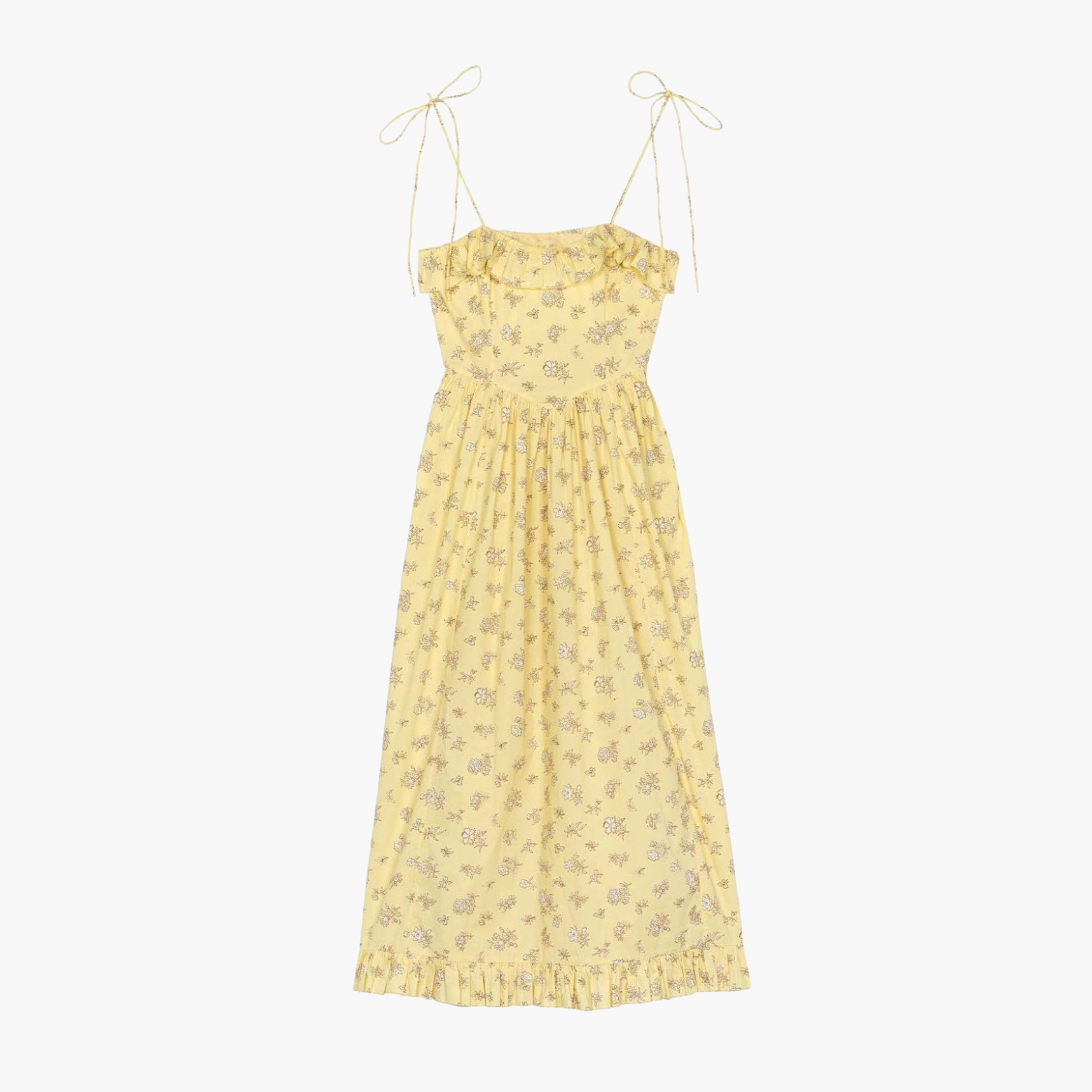 Floral Ruffle Midi Dress - Spaghetti Strap