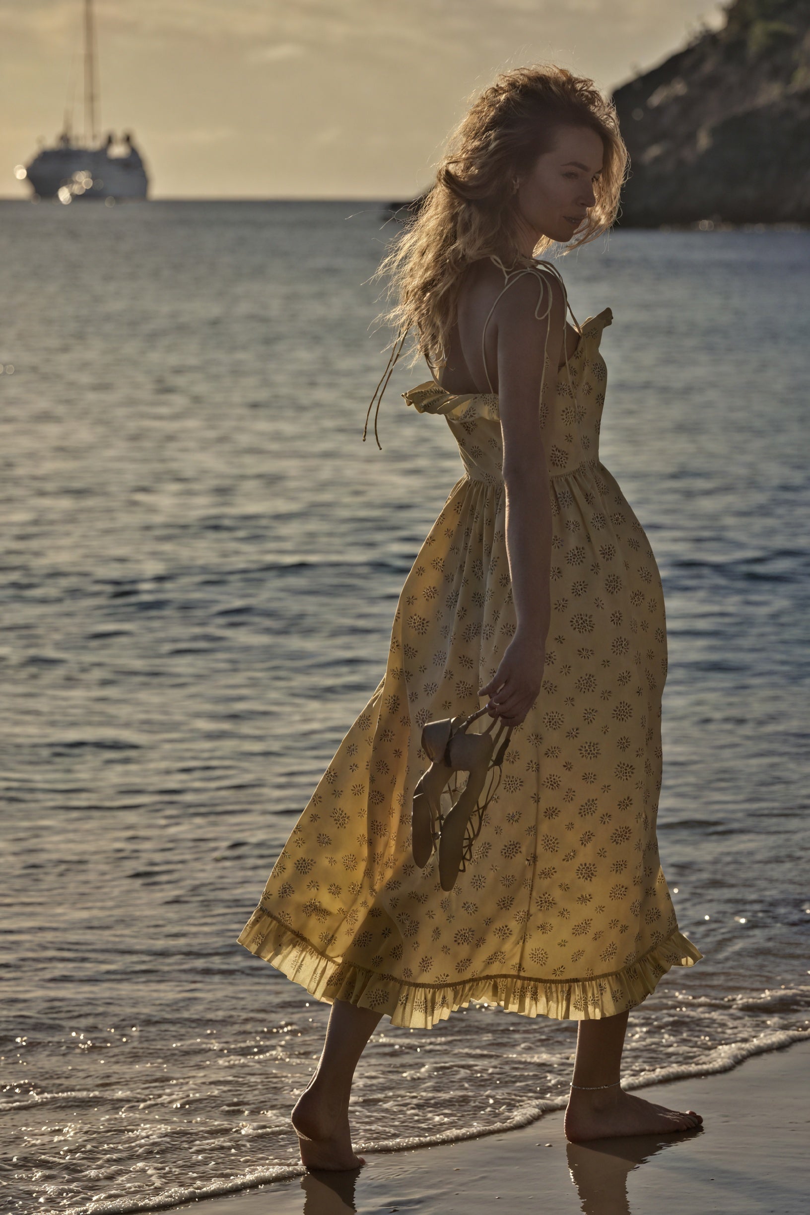 Floral Ruffle Midi Dress - Spaghetti Strap