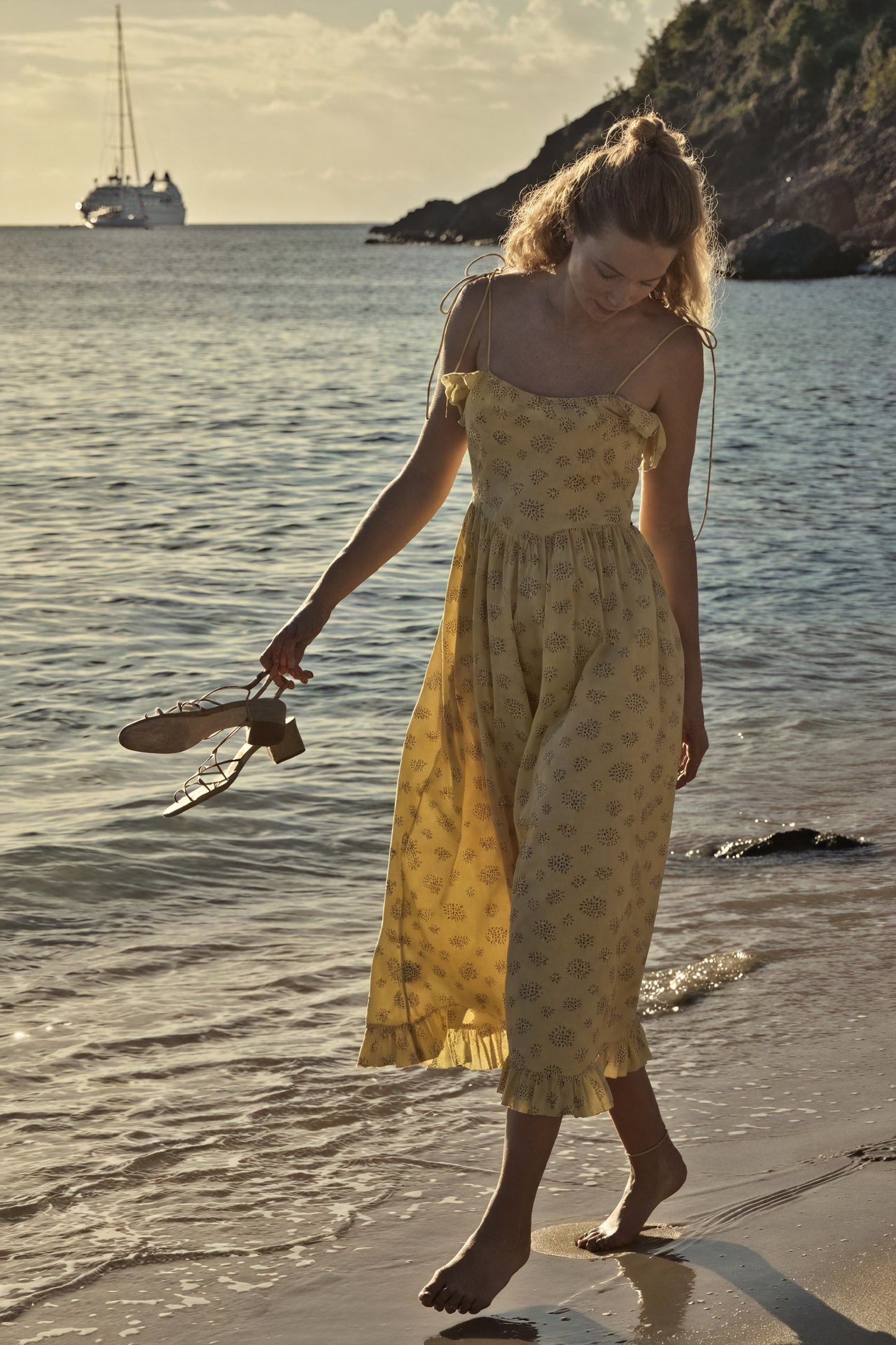 Floral Ruffle Midi Dress - Spaghetti Strap