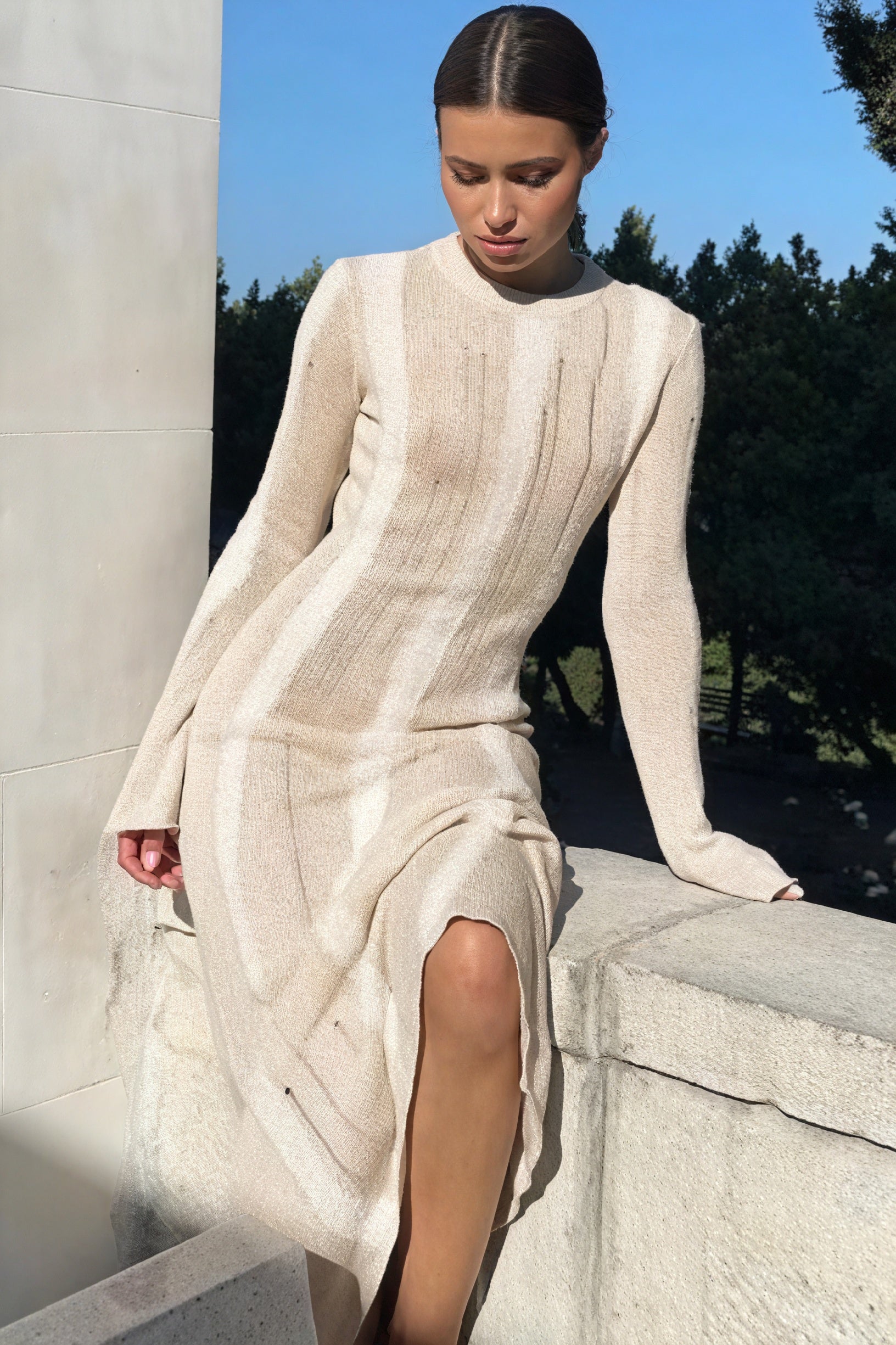 Ribbed Knit Dress with Perforated Details