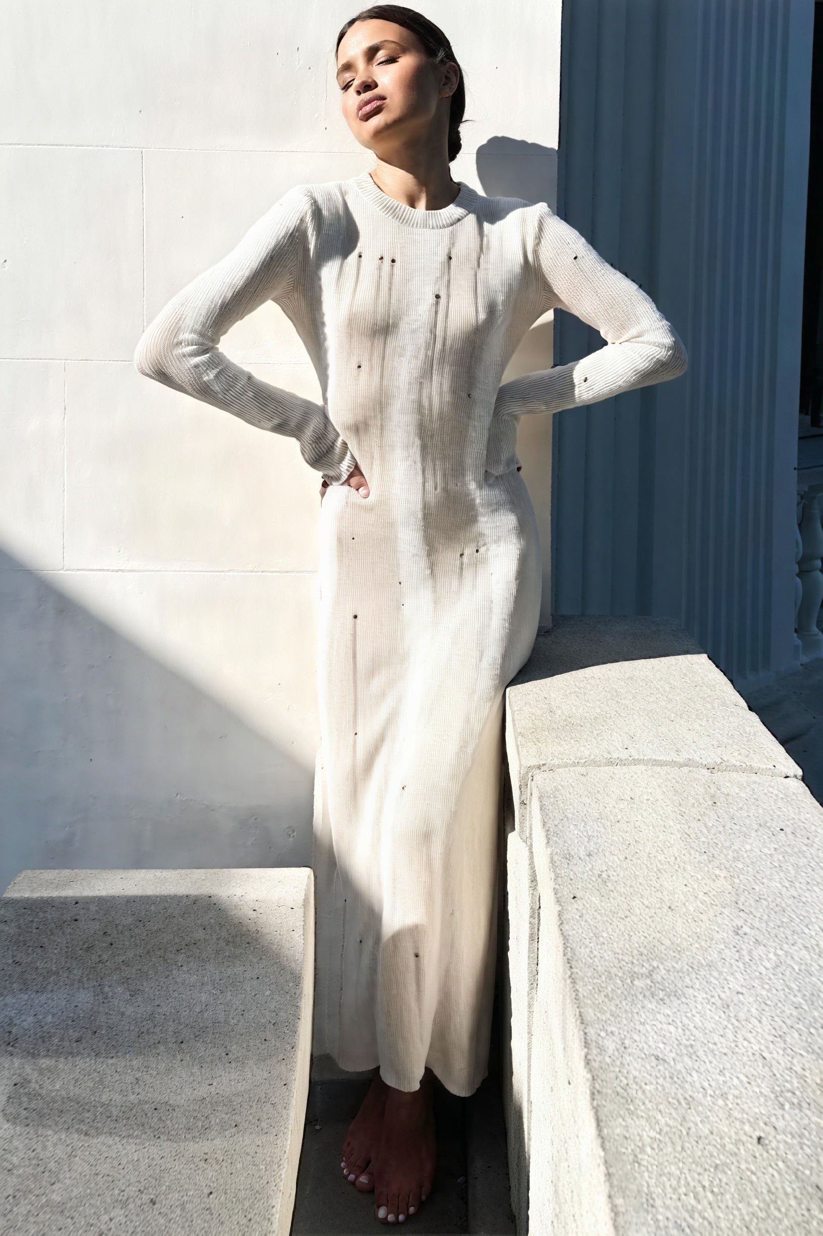 Ribbed Knit Dress with Perforated Details