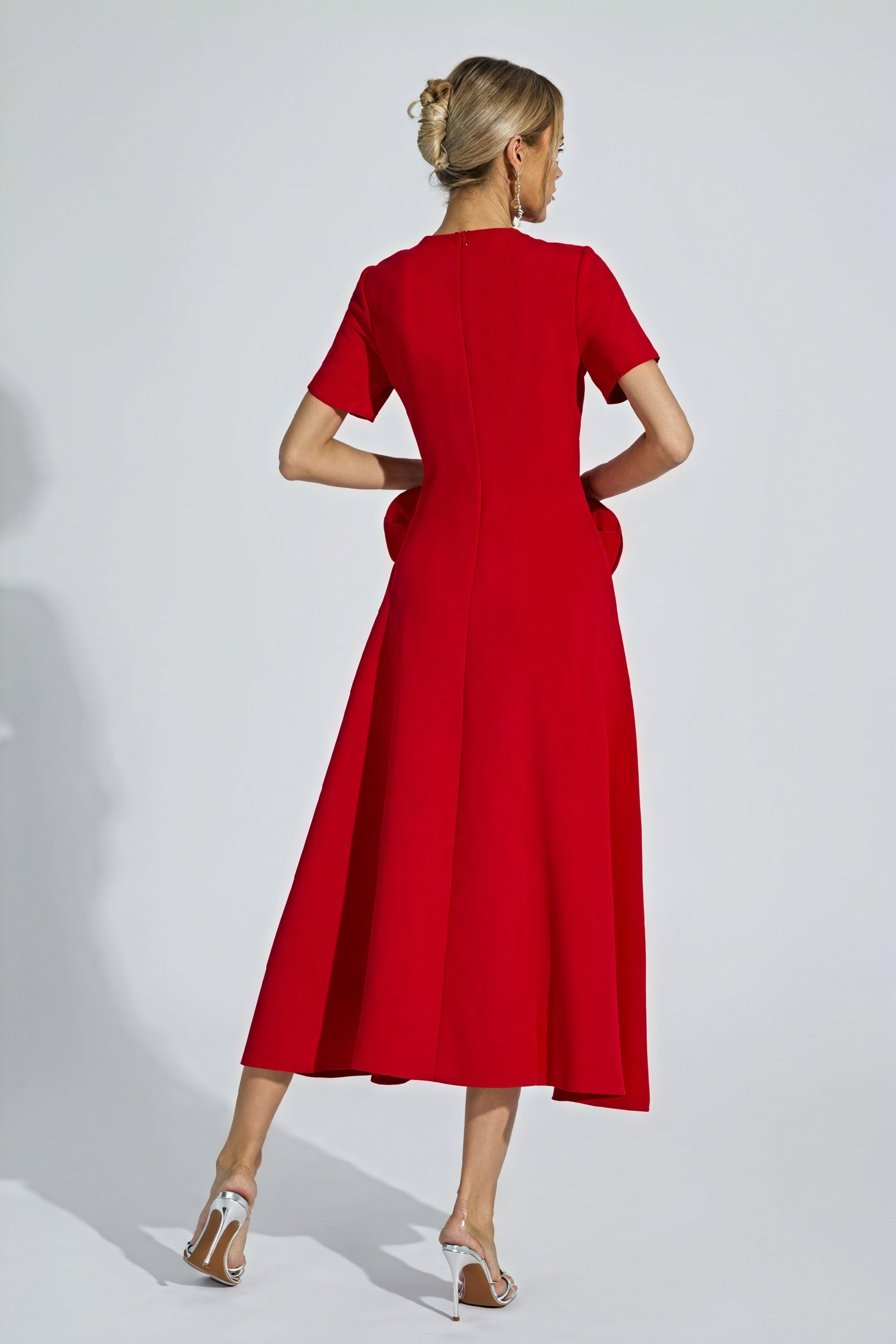 Rose Detail Midi Dress - Fitted Cocktail Style