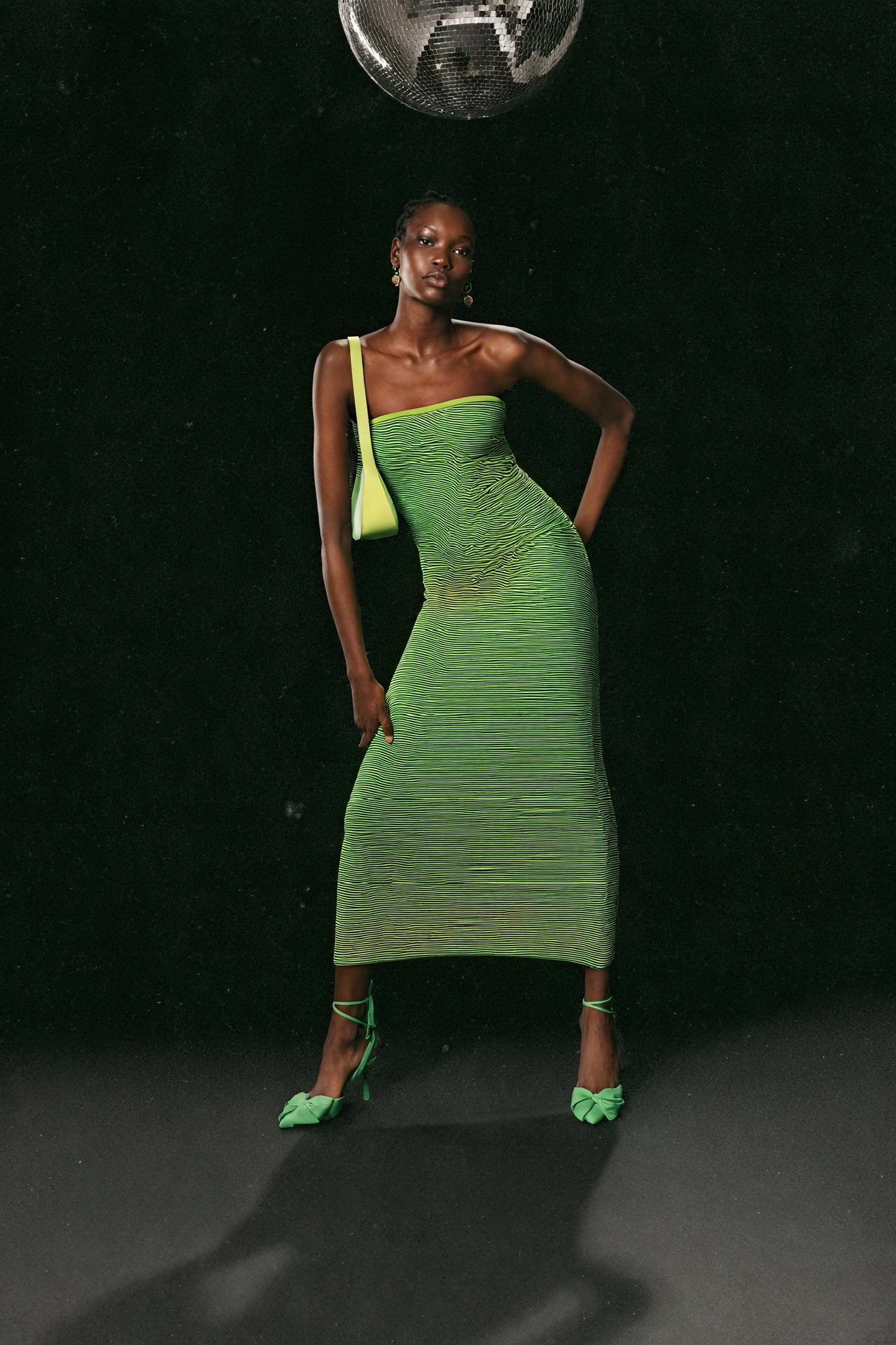 Striped Knit Midi Dress - Ribbed Texture