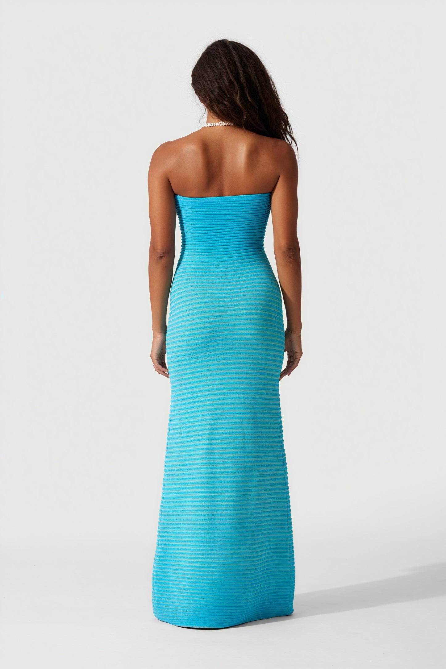 Striped Knit Midi Dress - Ribbed Texture