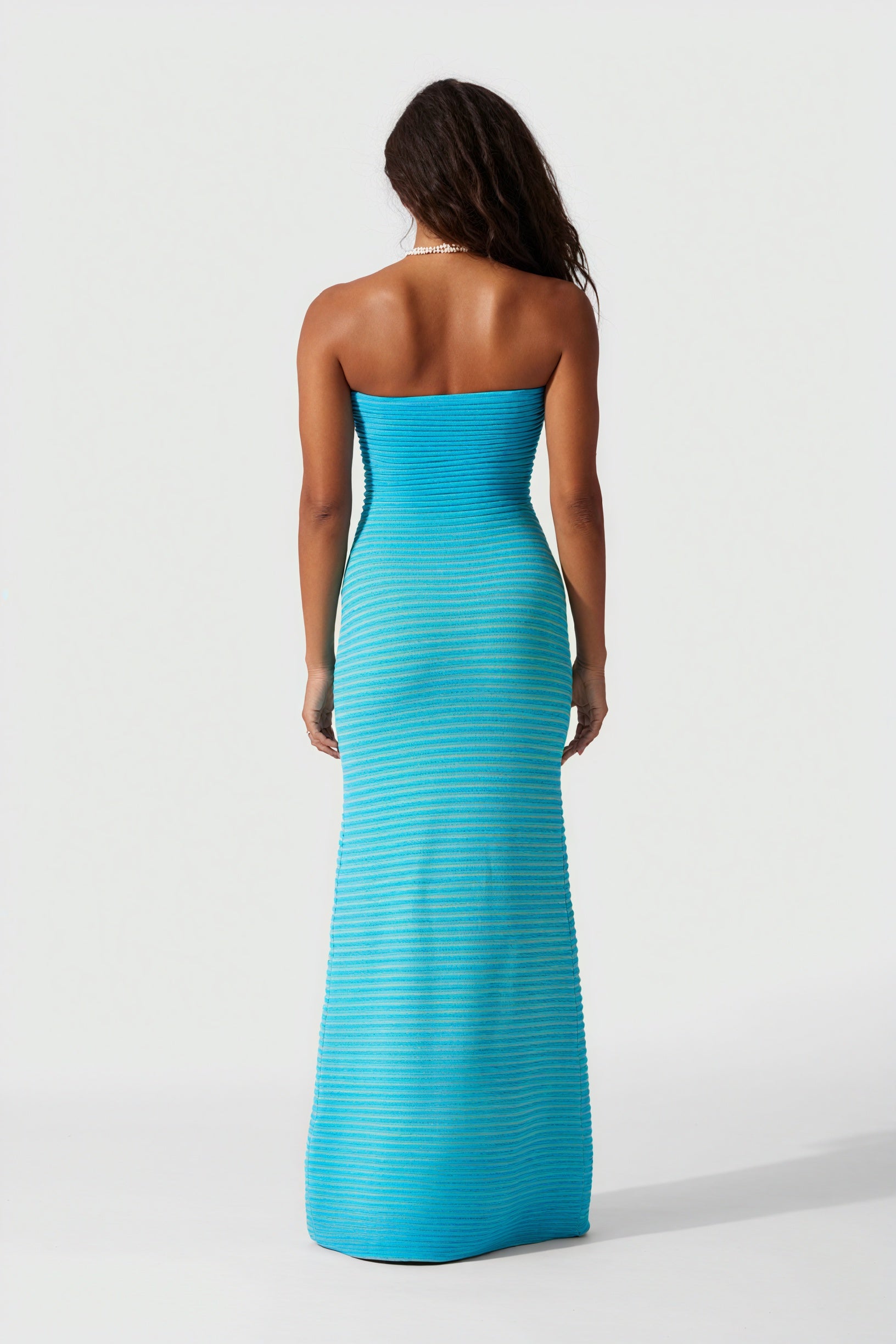 Striped Knit Midi Dress - Ribbed Texture