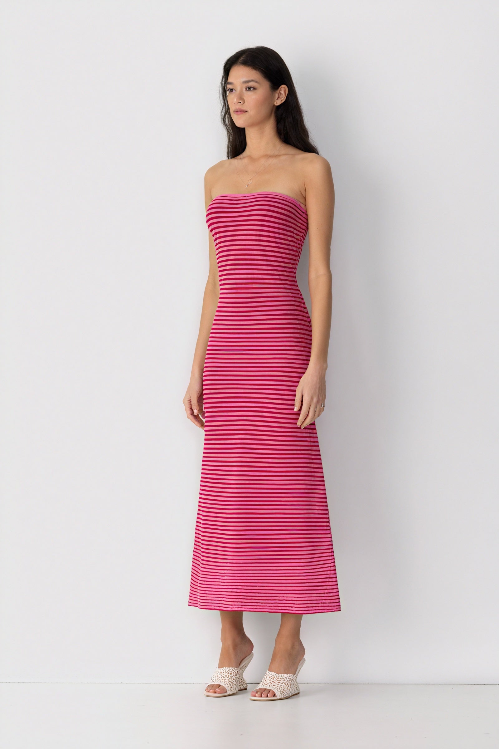 Striped Knit Midi Dress - Ribbed Texture