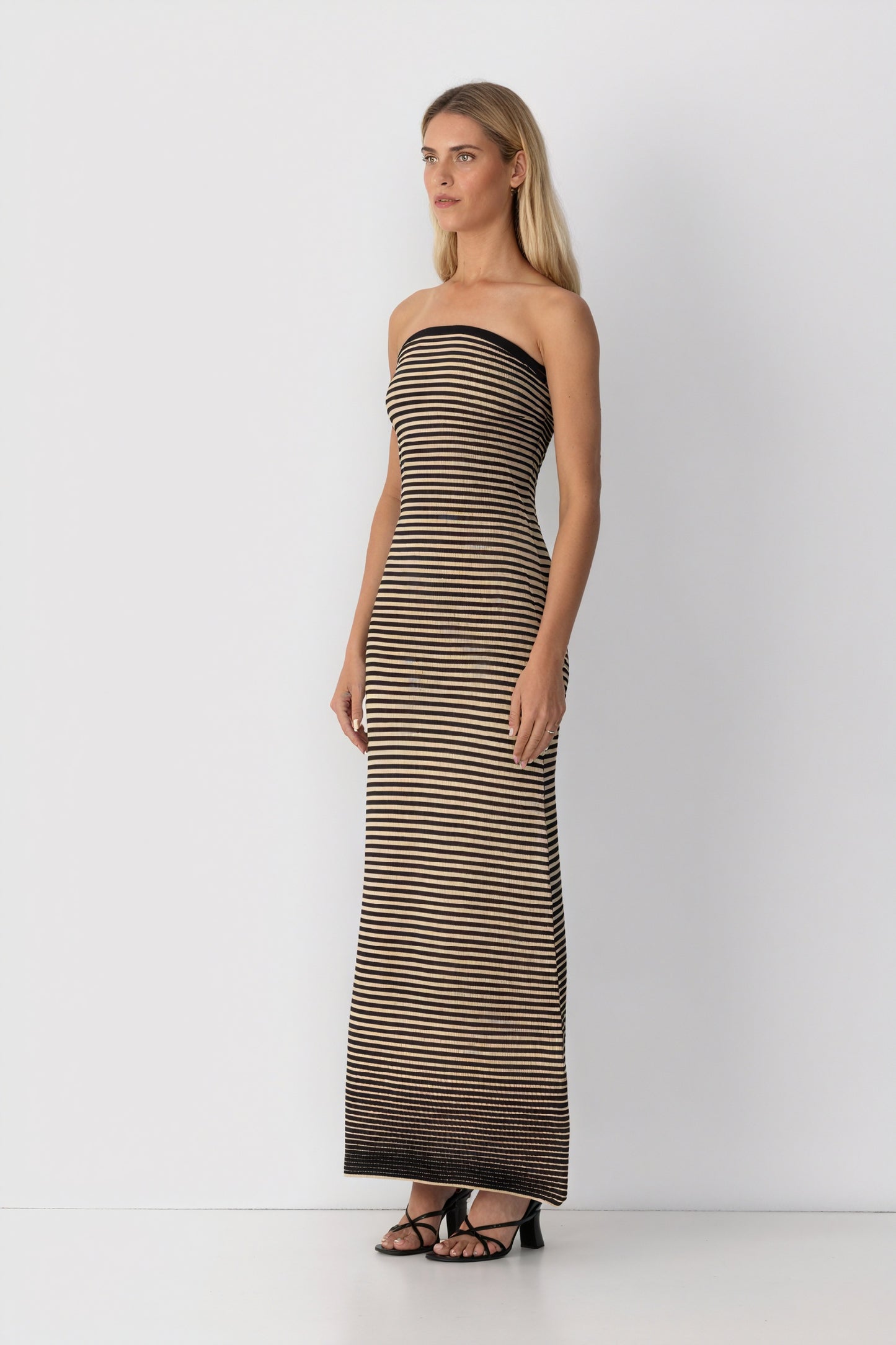 Striped Knit Midi Dress - Ribbed Texture