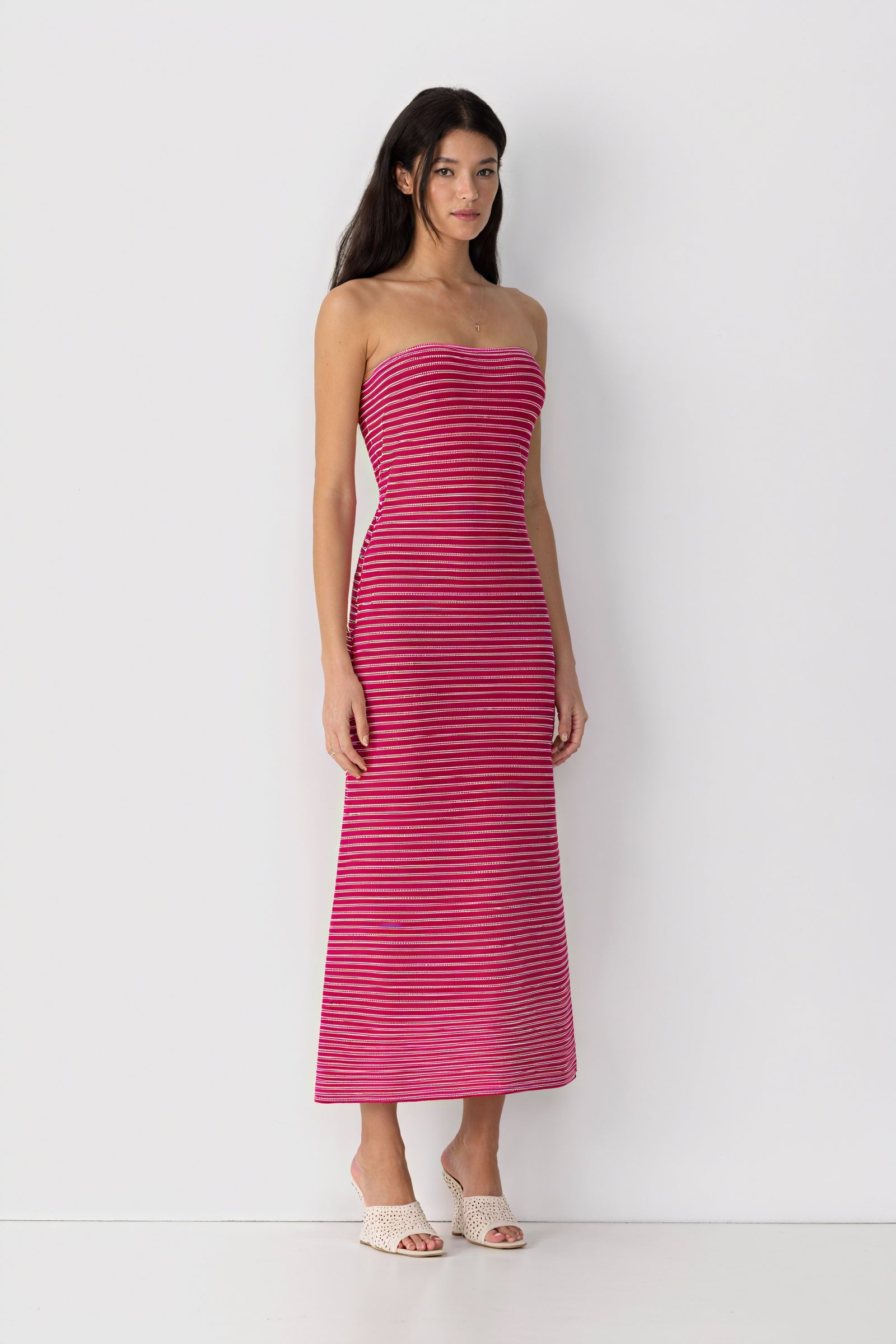 Striped Knit Midi Dress - Ribbed Texture