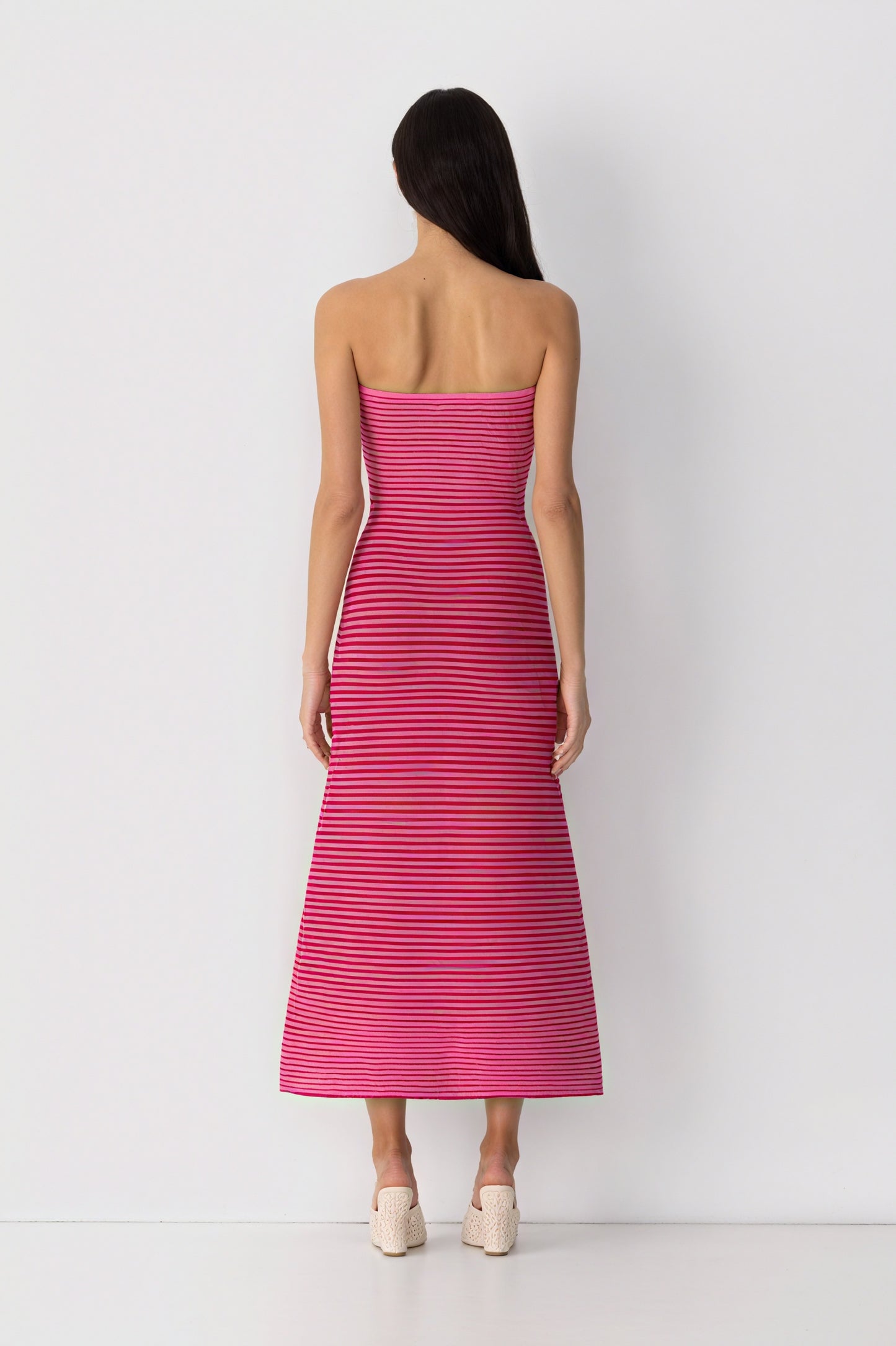Striped Knit Midi Dress - Ribbed Texture