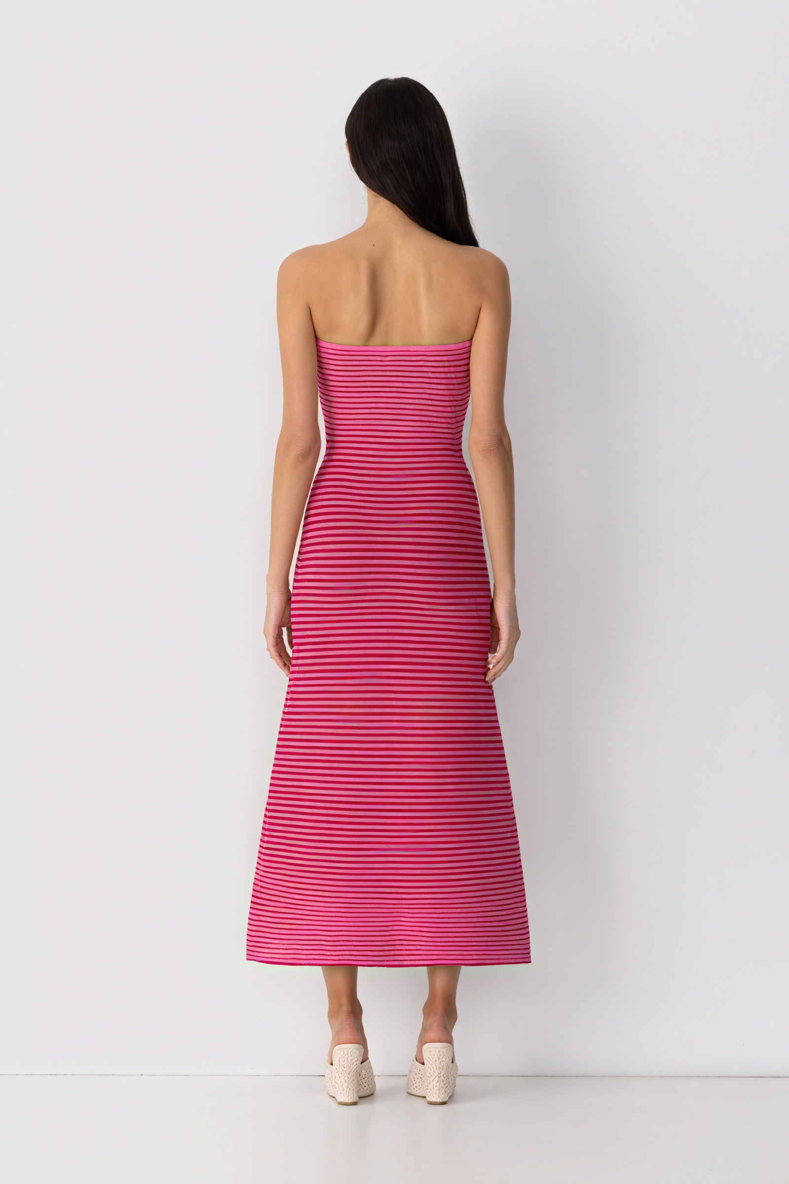 Striped Knit Midi Dress - Ribbed Texture