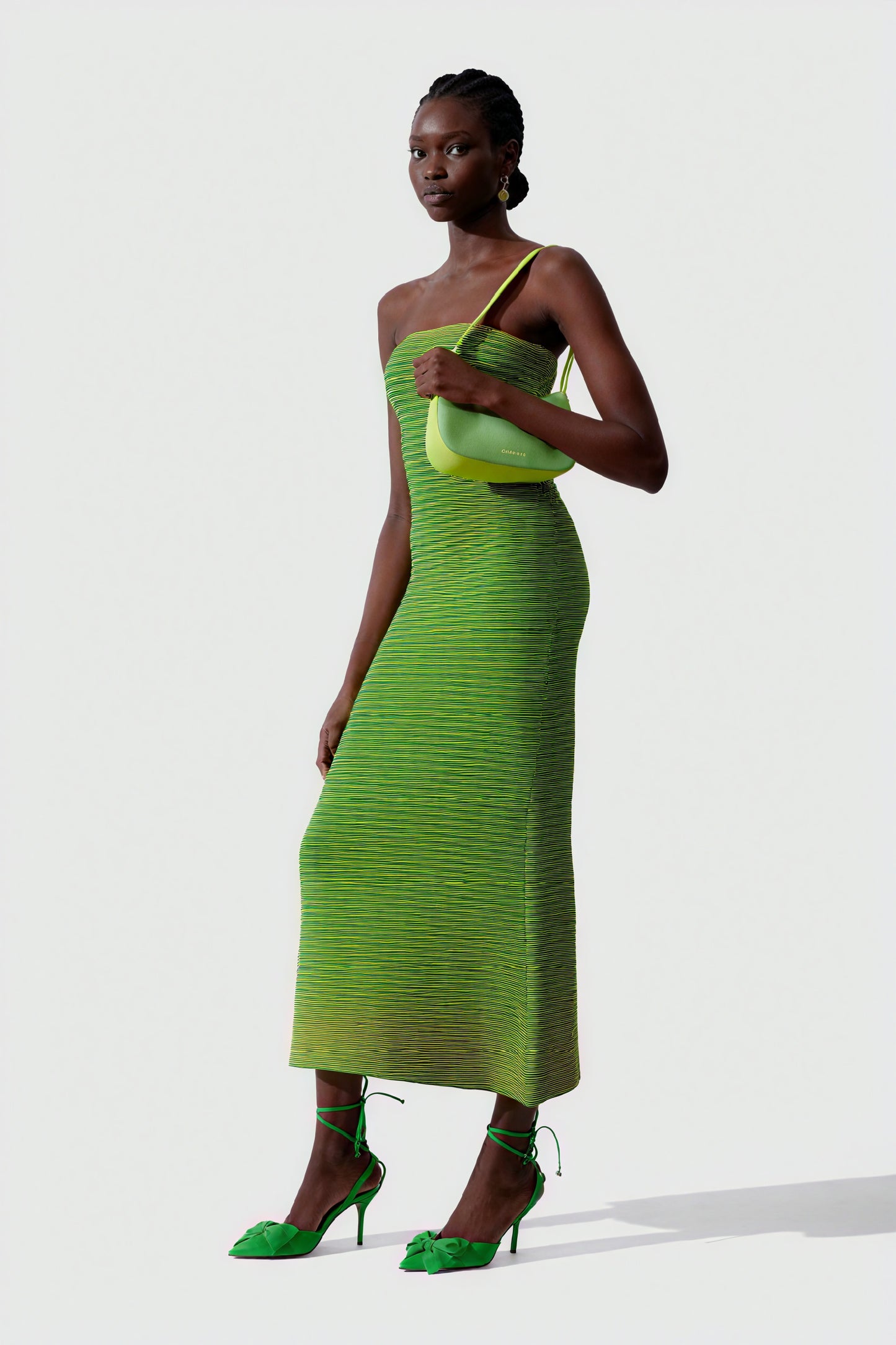 Striped Knit Midi Dress - Ribbed Texture