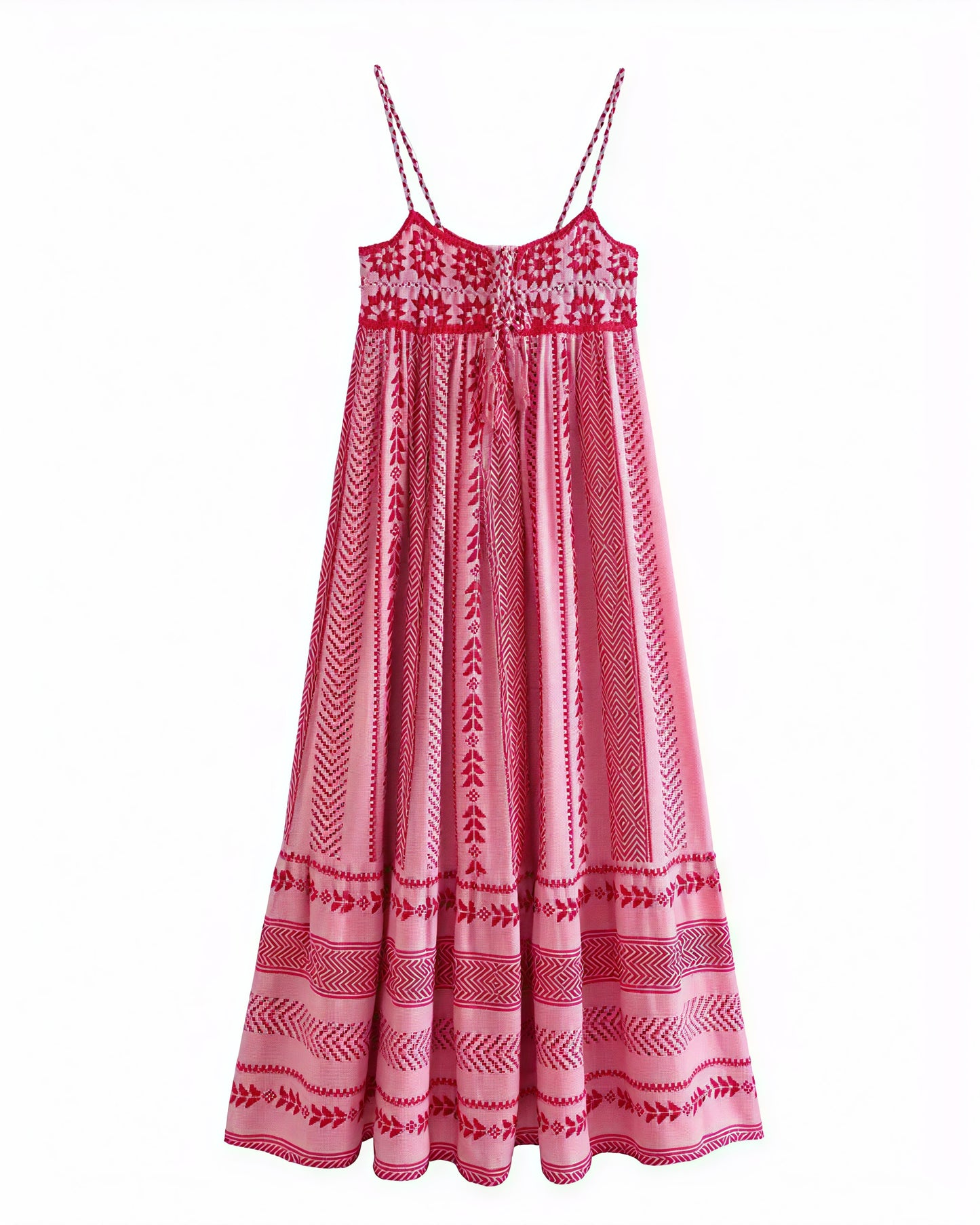 Bohemian Embroidered Maxi Dress - Tiered Skirt