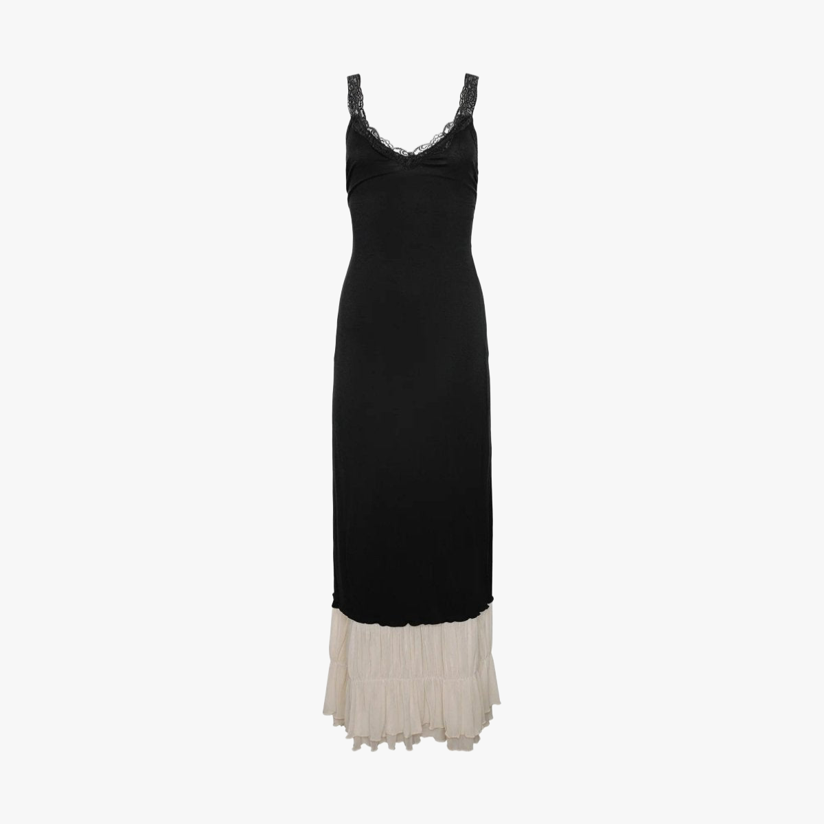 Layered Maxi Dress - Fitted Bodice & Lace